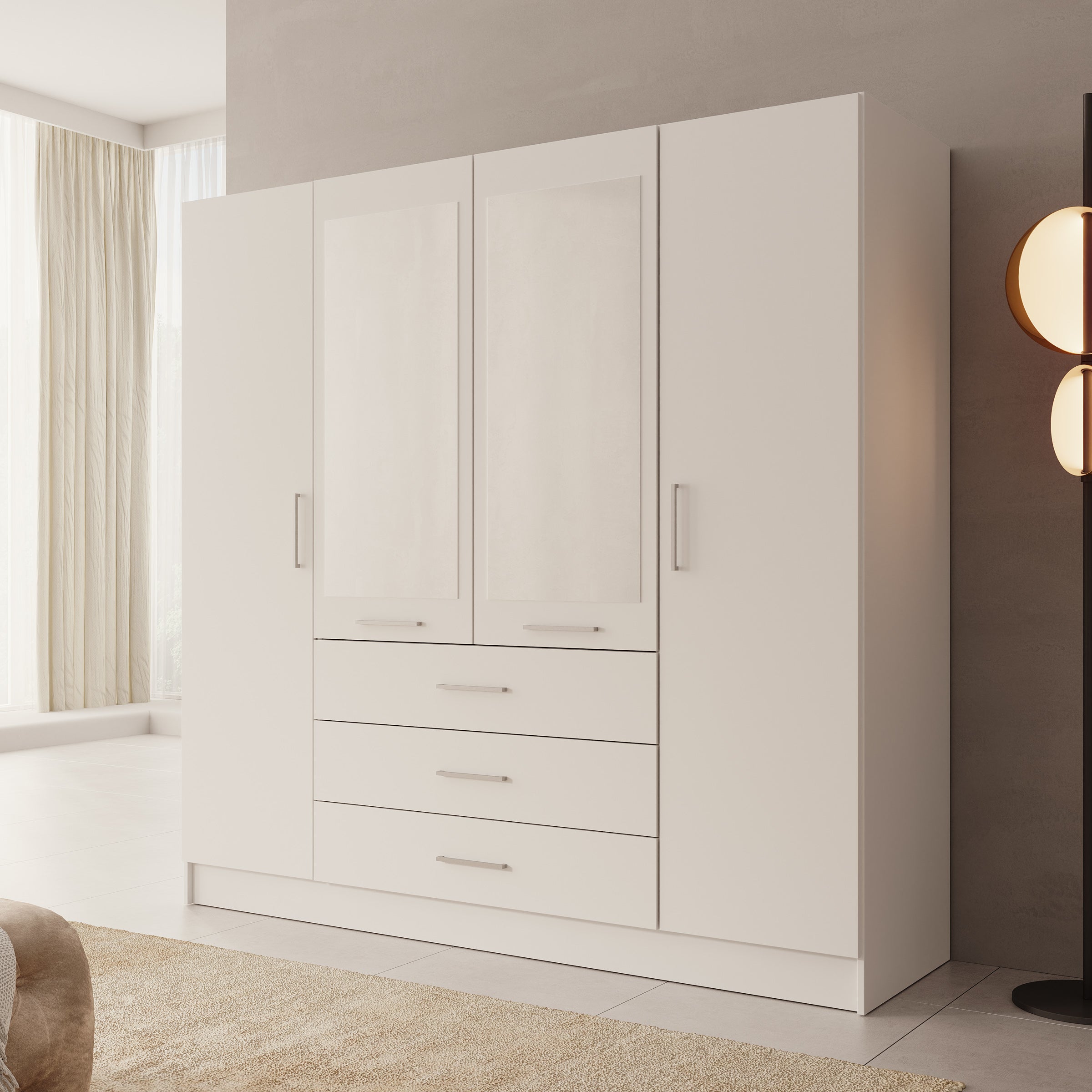 Komodo - Kledingkast met 4 deuren - Wit - 200x61x201 cm