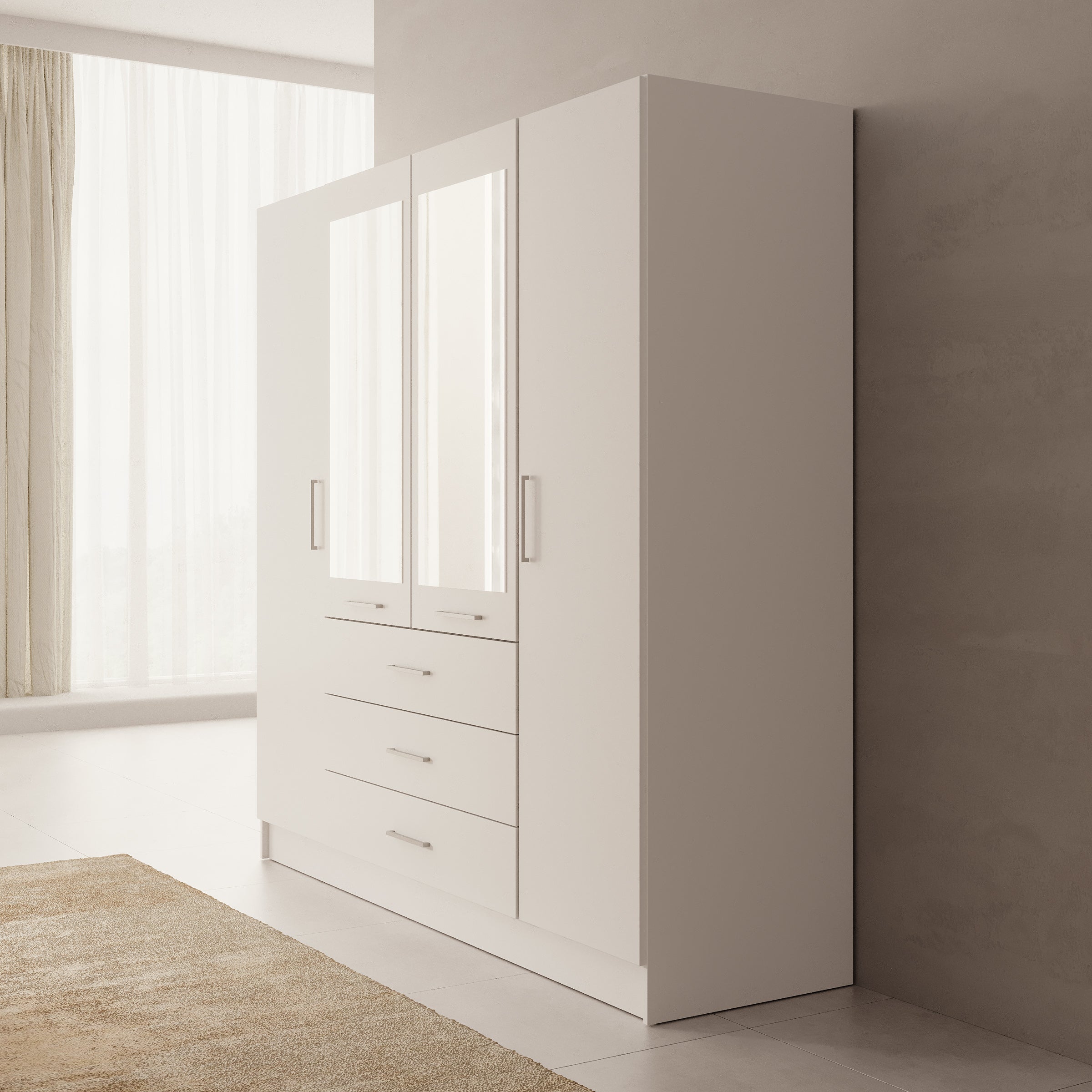 Komodo - Kledingkast met 4 deuren - Wit - 200x61x201 cm