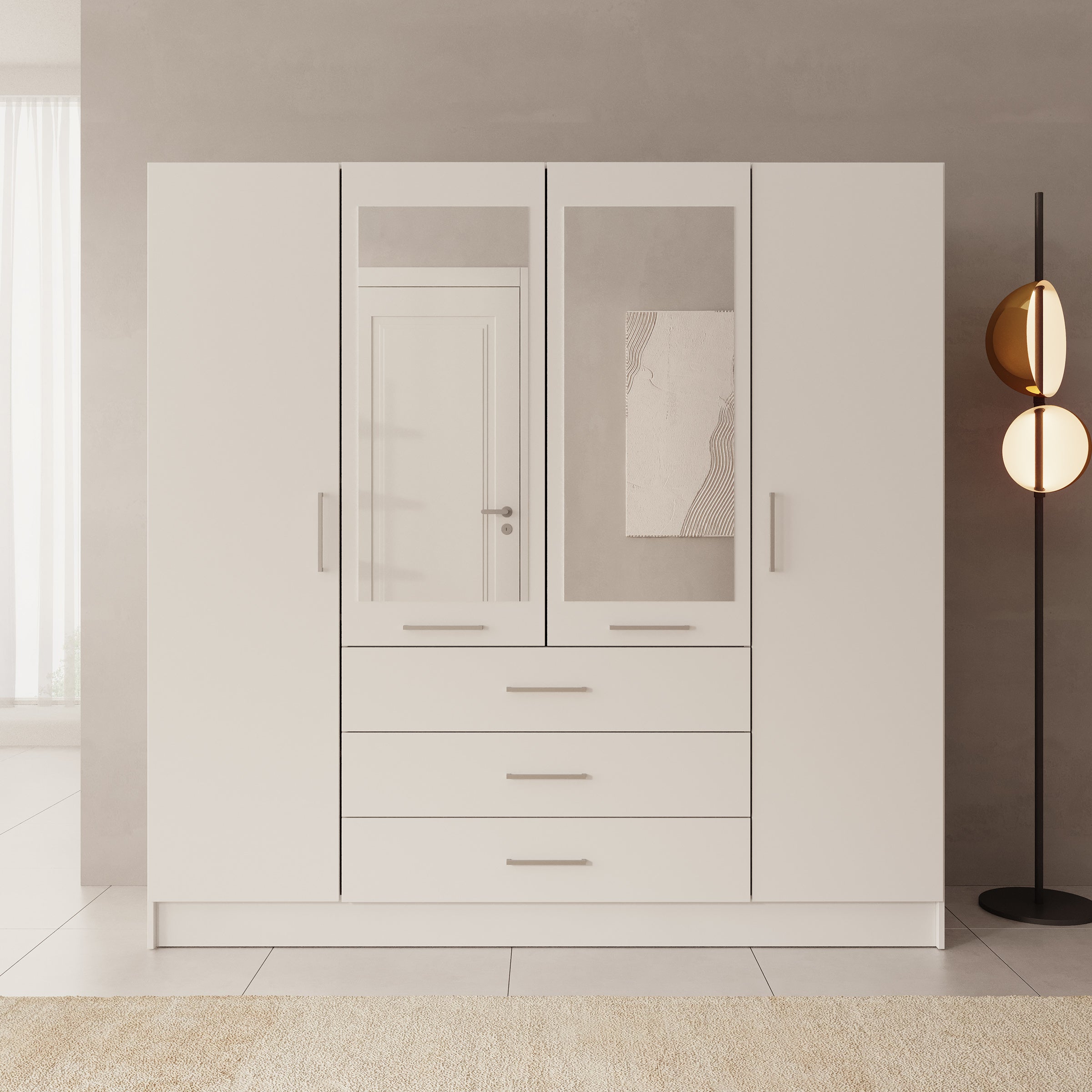 Komodo - Kledingkast met 4 deuren - Wit - 200x61x201 cm