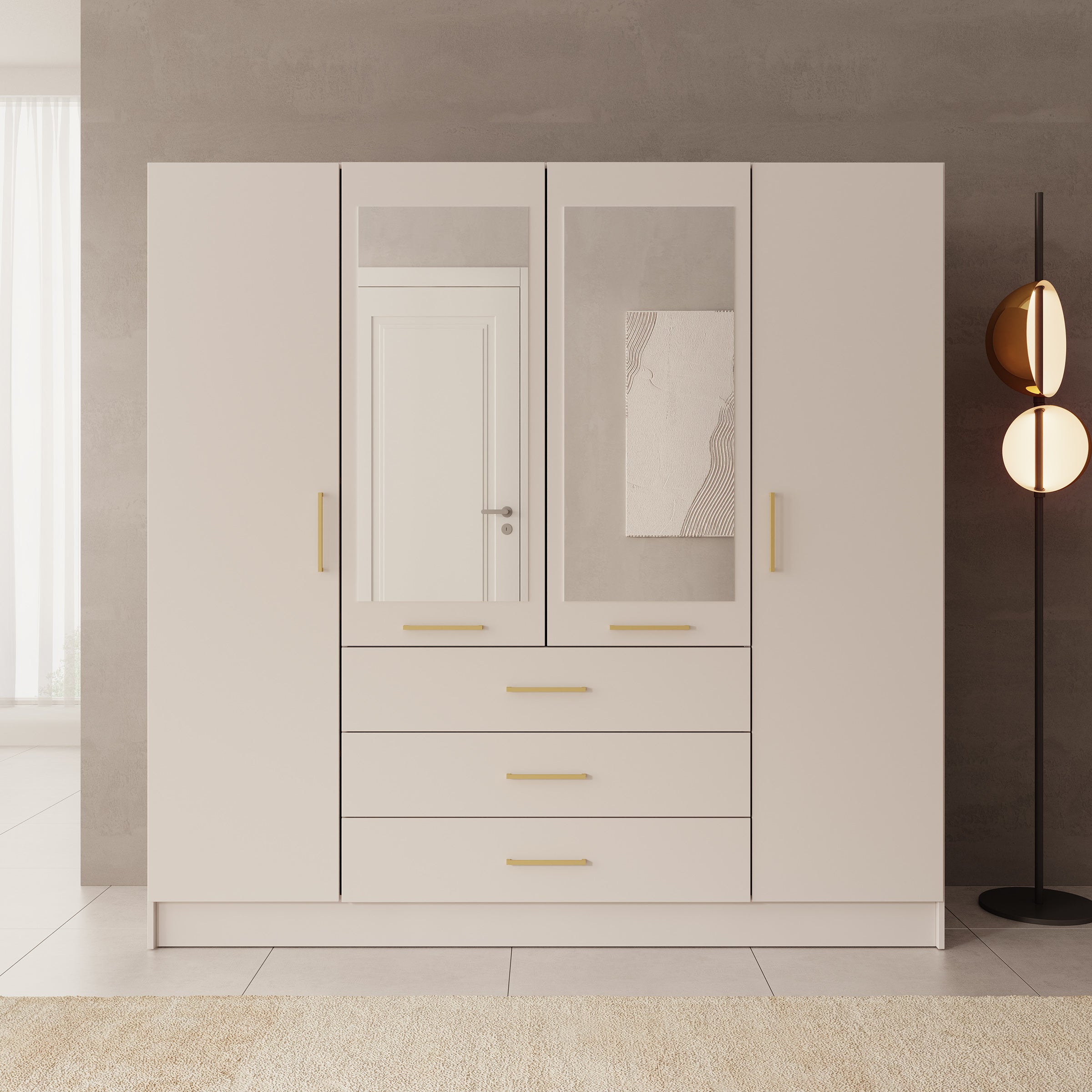 Komodo - Kledingkast met 4 deuren - Beige - 200x61x201 cm