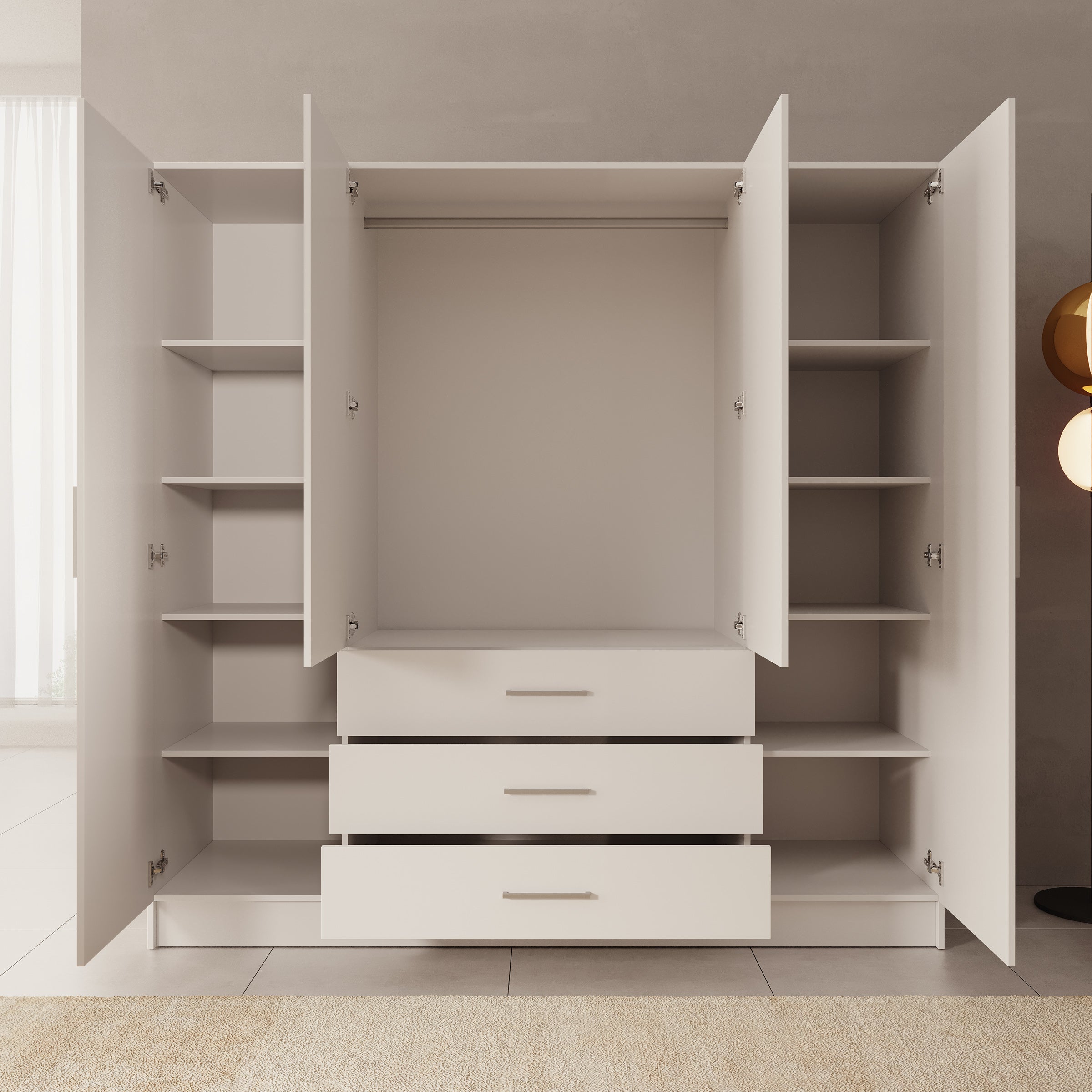 Komodo - Kledingkast met 4 deuren - Wit - 200x61x201 cm