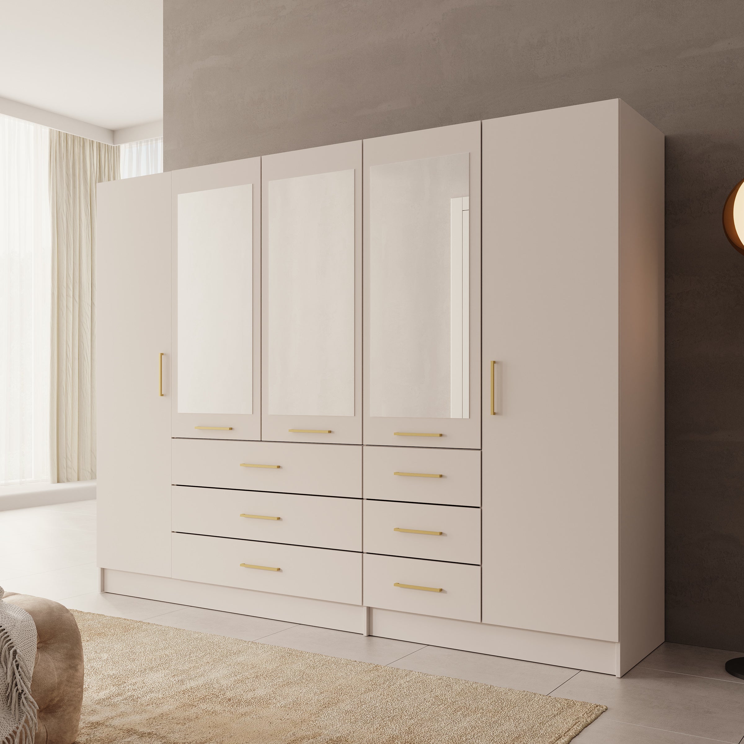 Komodo - Kledingkast met 5 deuren - Beige - 250x61x201 cm