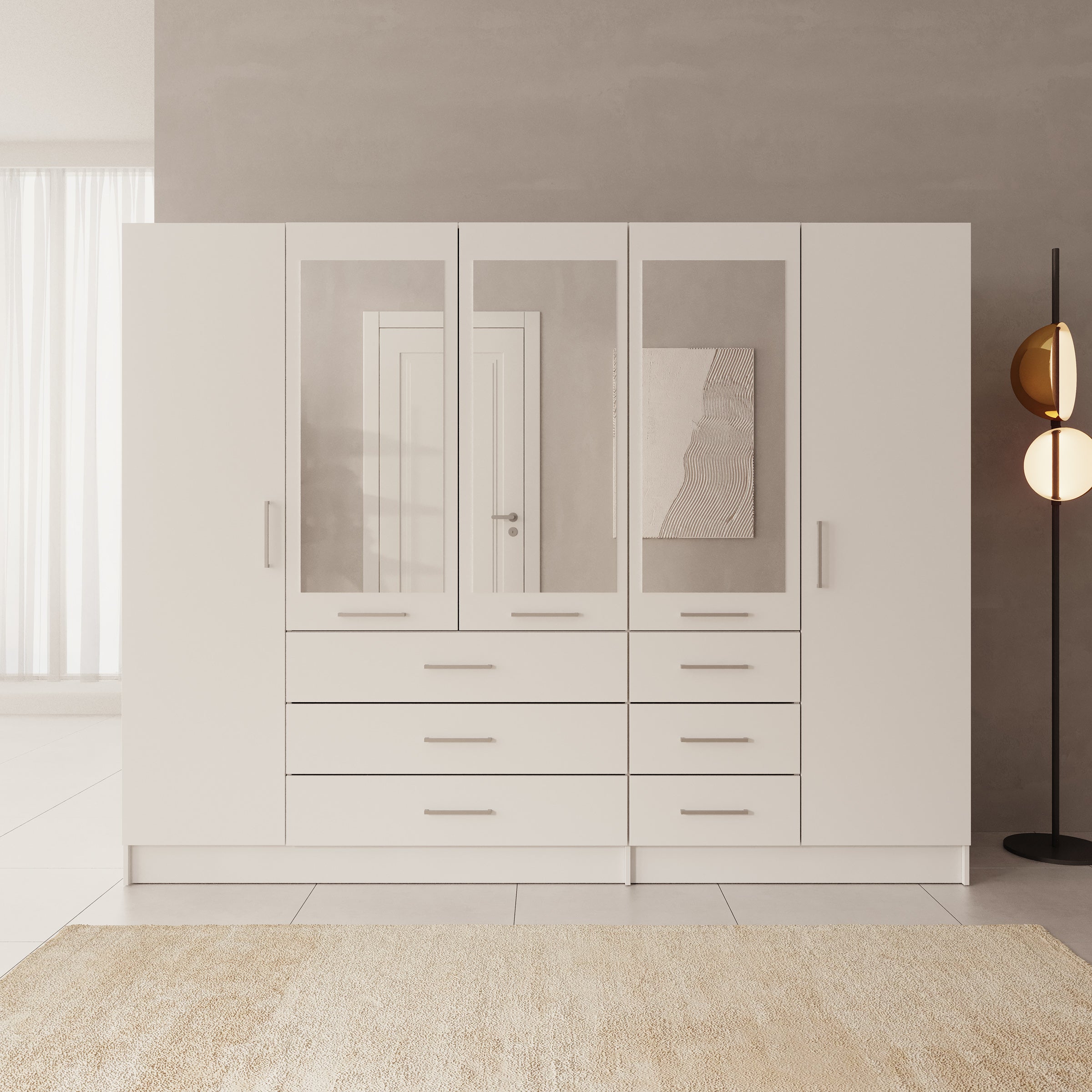 Komodo - Kledingkast met 5 deuren - Wit - 250x61x201 cm