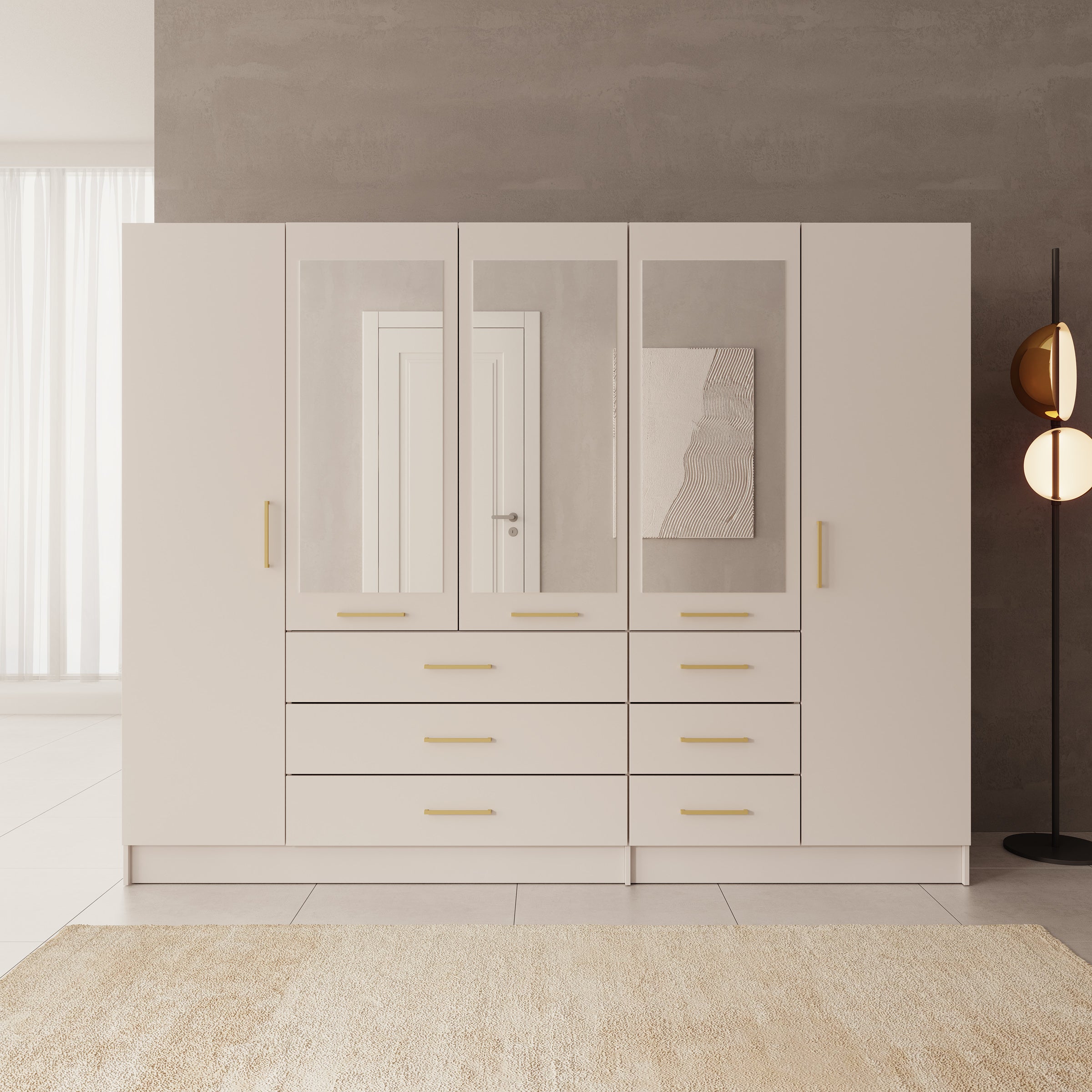 Komodo - Kledingkast met 5 deuren - Beige - 250x61x201 cm