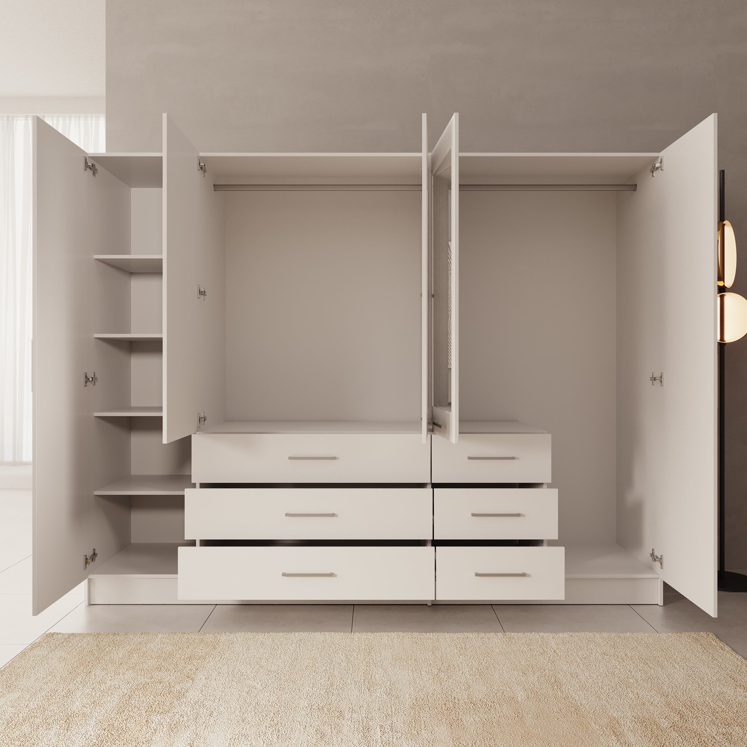 Komodo - Kledingkast met 5 deuren - Wit - 250x61x201 cm