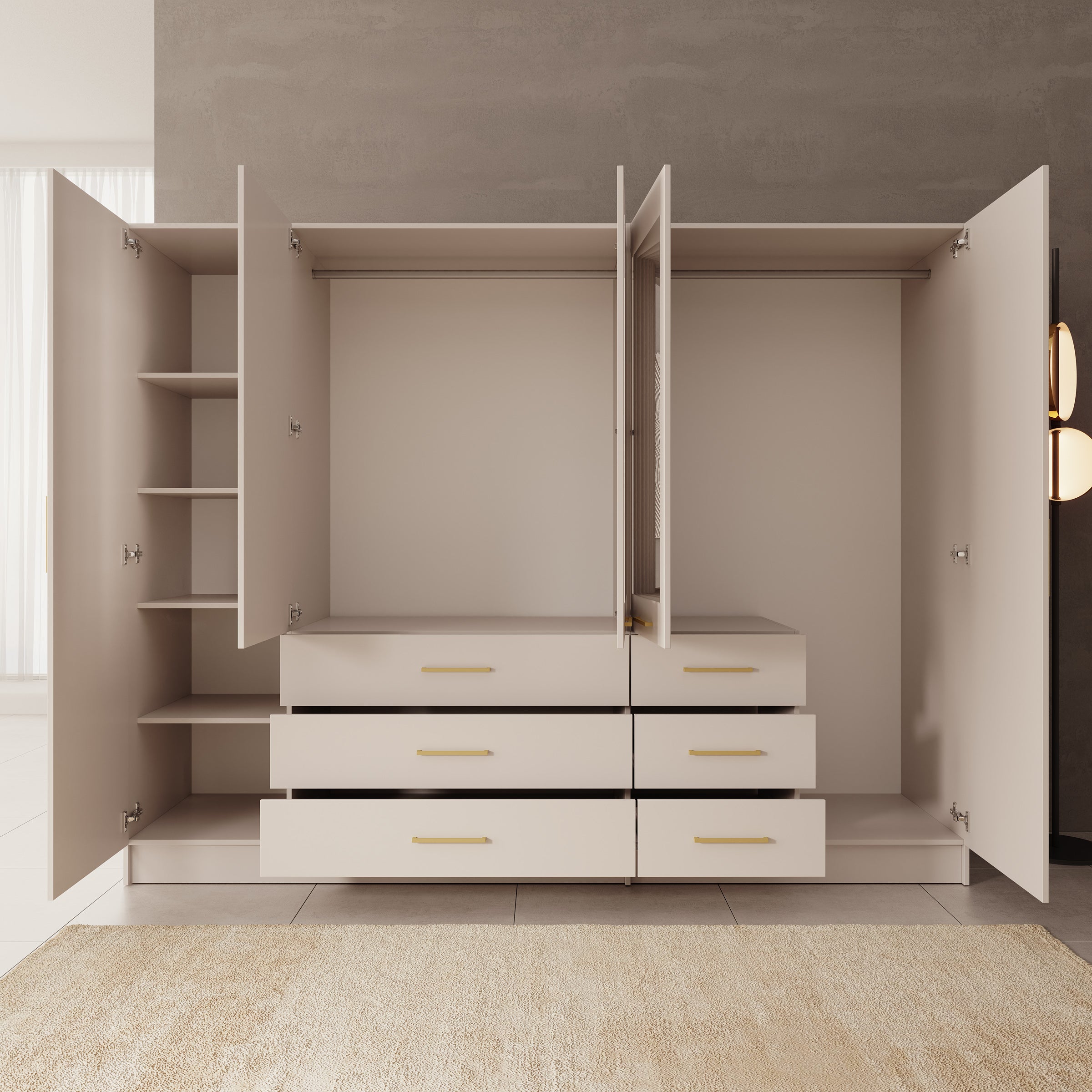 Komodo - Kledingkast met 5 deuren - Beige - 250x61x201 cm