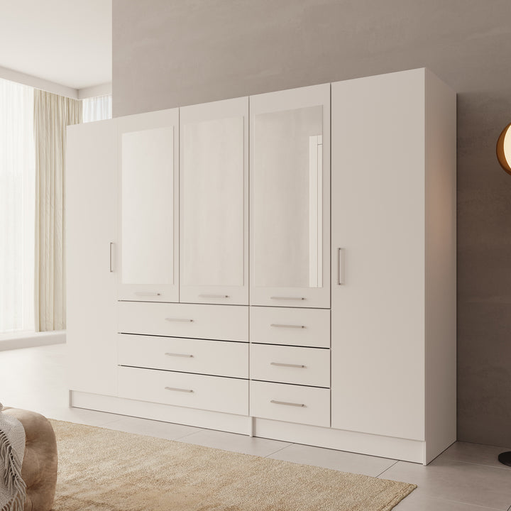 Komodo - Kledingkast met 5 deuren - Wit - 250x61x201 cm