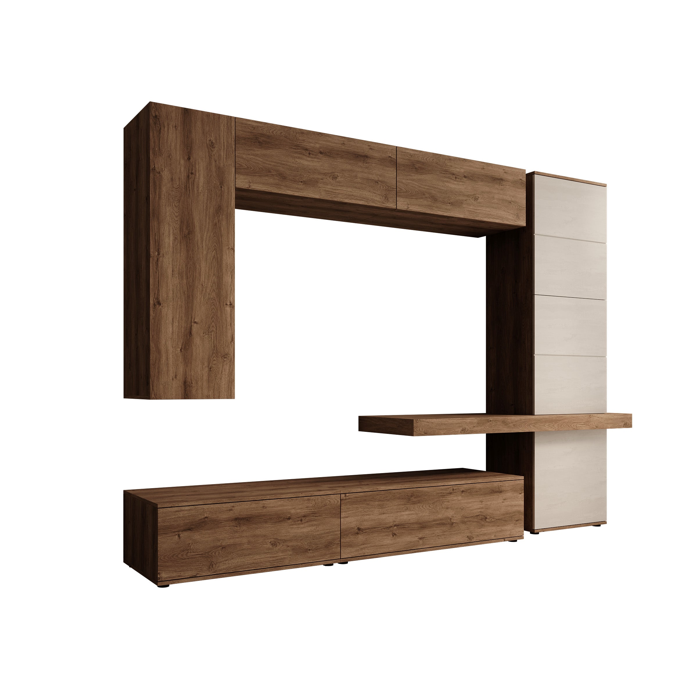 Kora - Wandmeubel - Eikenpatroon/Beige - 280x50x207 cm