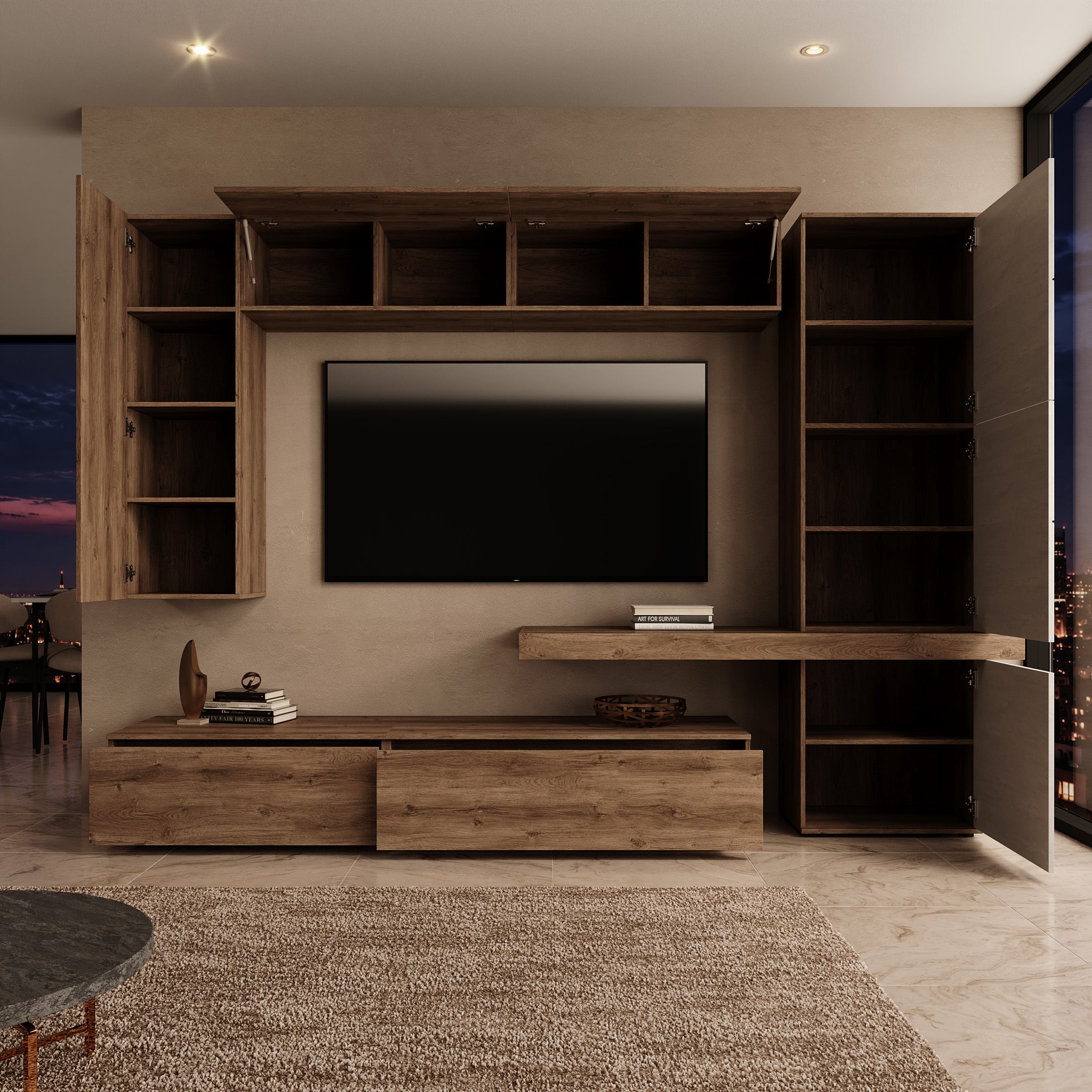 Kora - Wandmeubel - Eikenpatroon/Beige - 280x50x207 cm