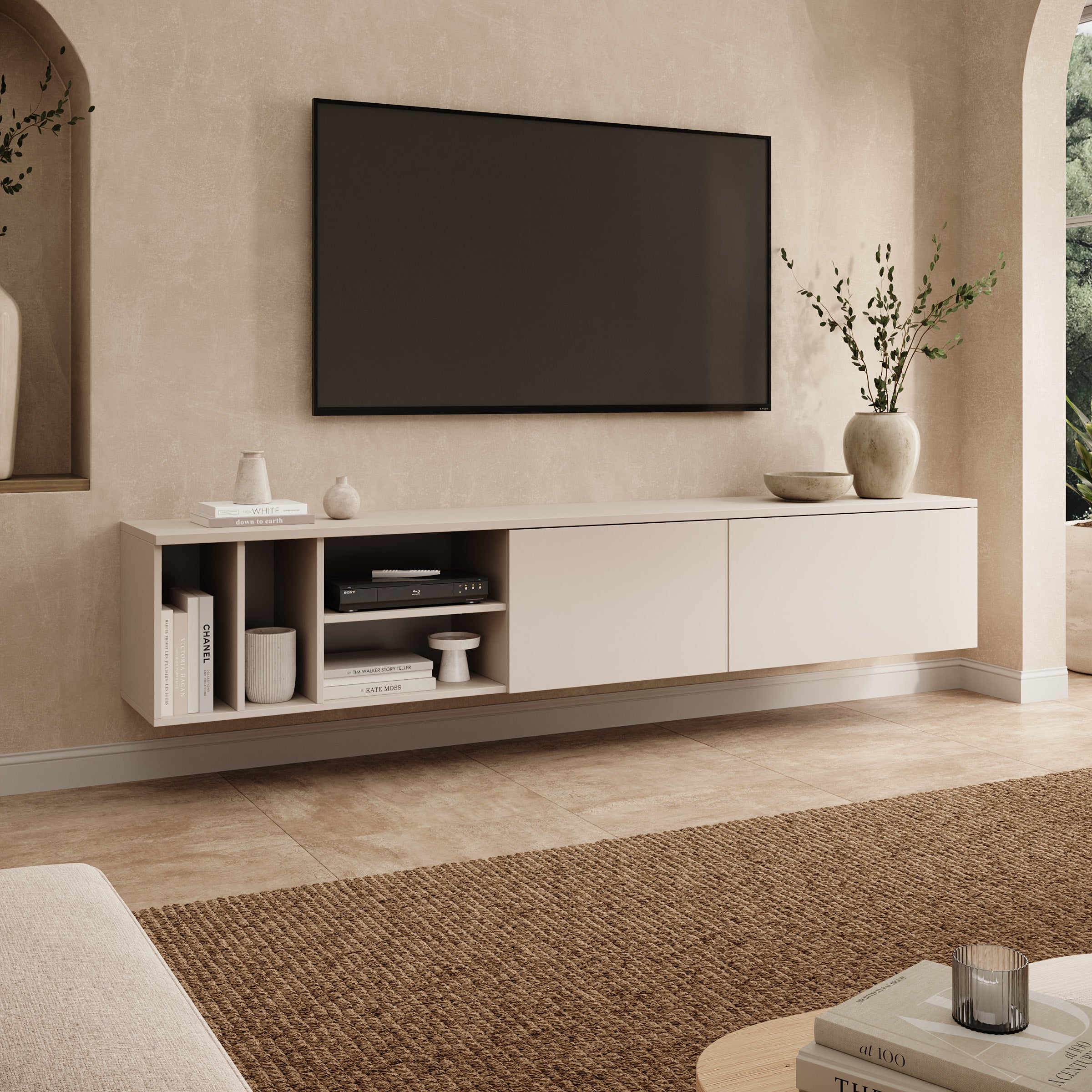 Koraal - TV-Meubel - Staand of hangend - Beige - 220x37x42 cm