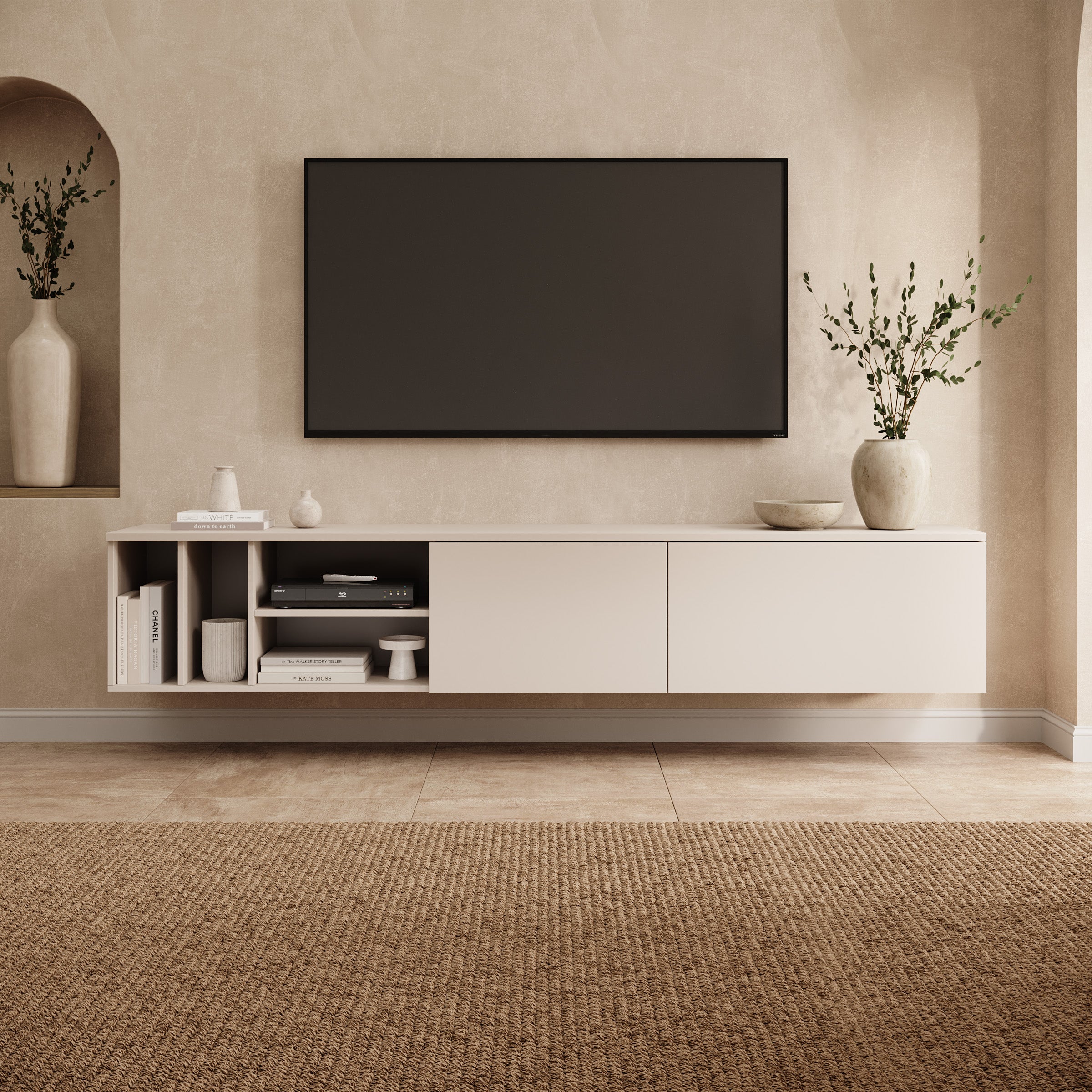 Koraal - TV-Meubel - Staand of hangend - Beige - 220x37x42 cm
