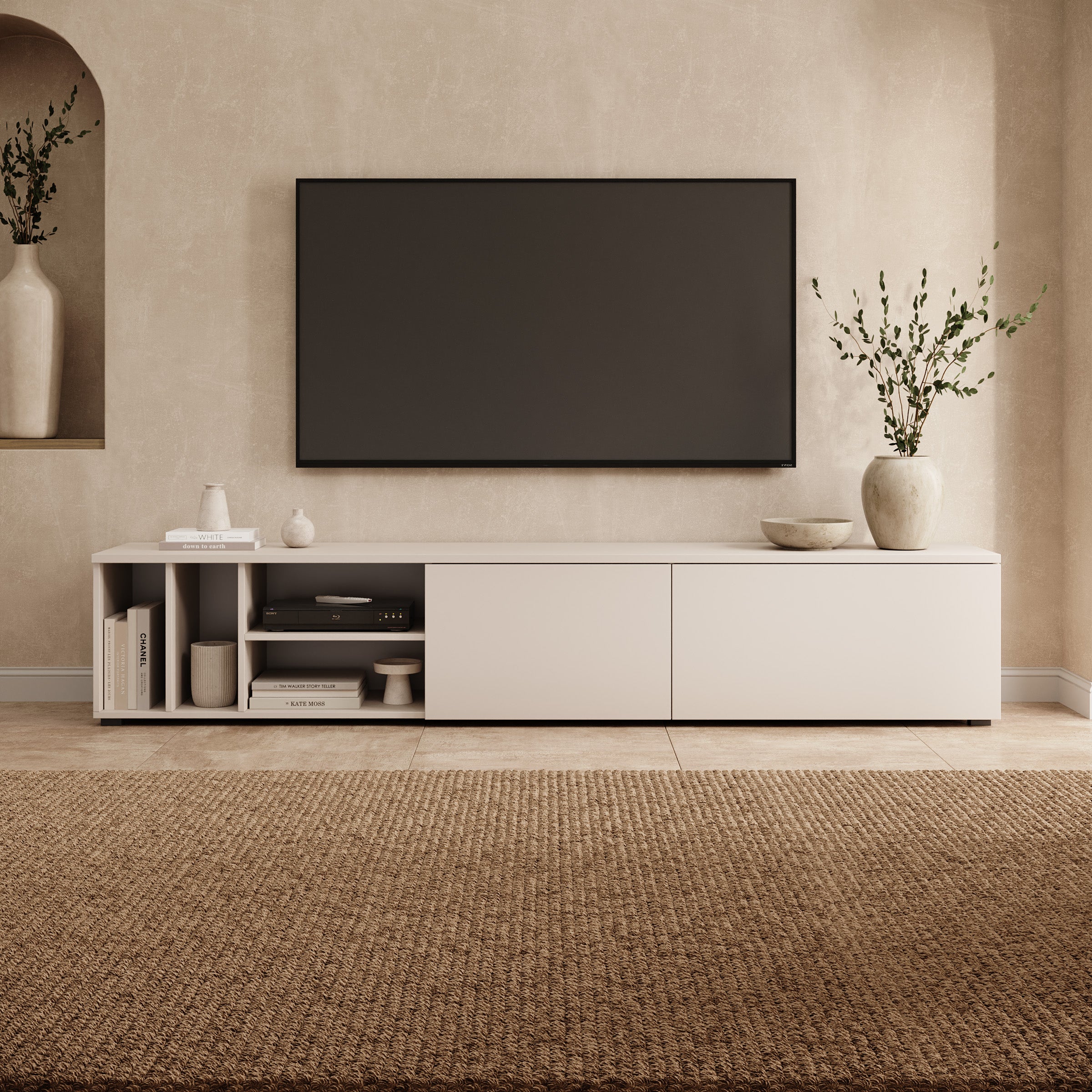 Koraal - TV-Meubel - Staand of hangend - Beige - 220x37x42 cm