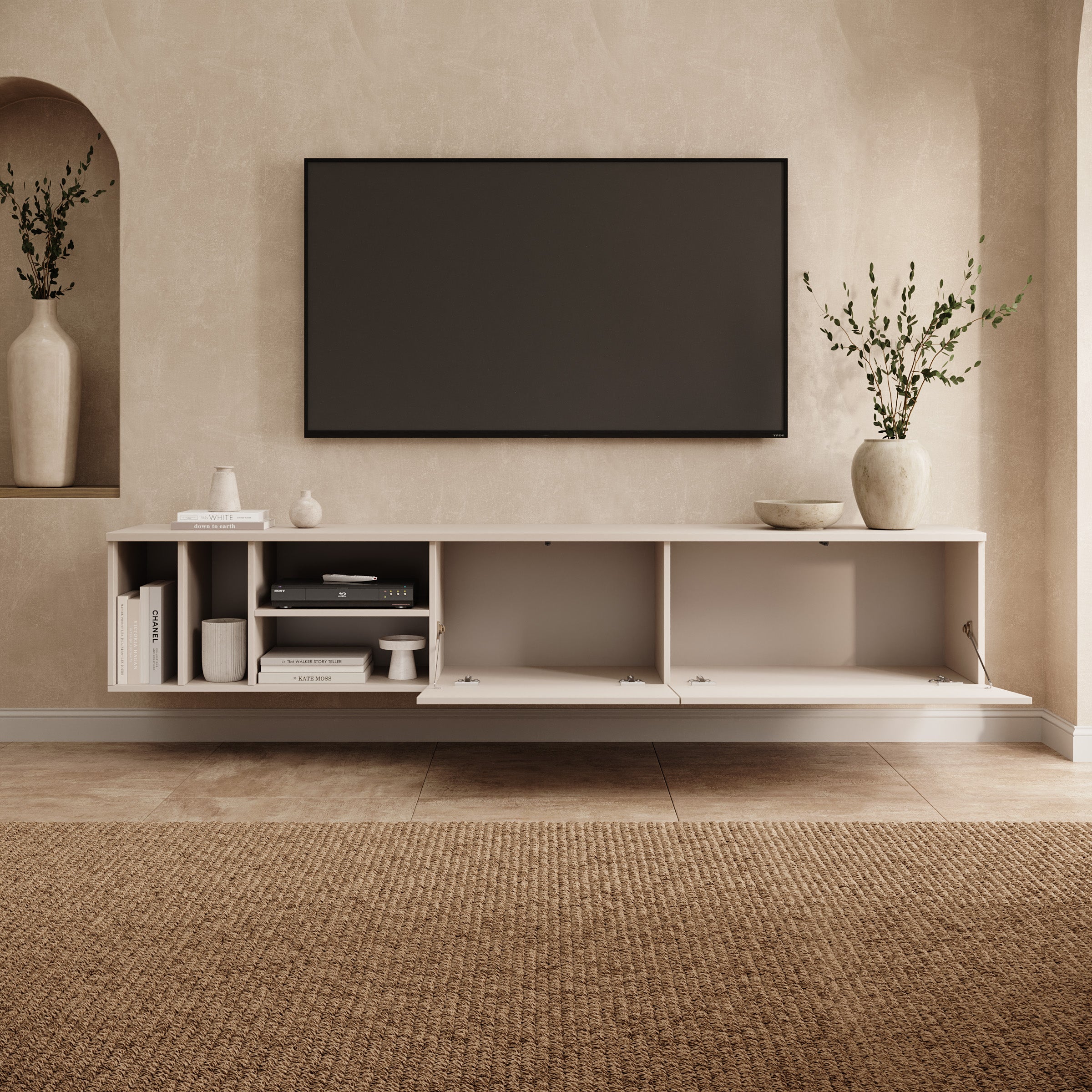 Koraal - TV-Meubel - Staand of hangend - Beige - 220x37x42 cm