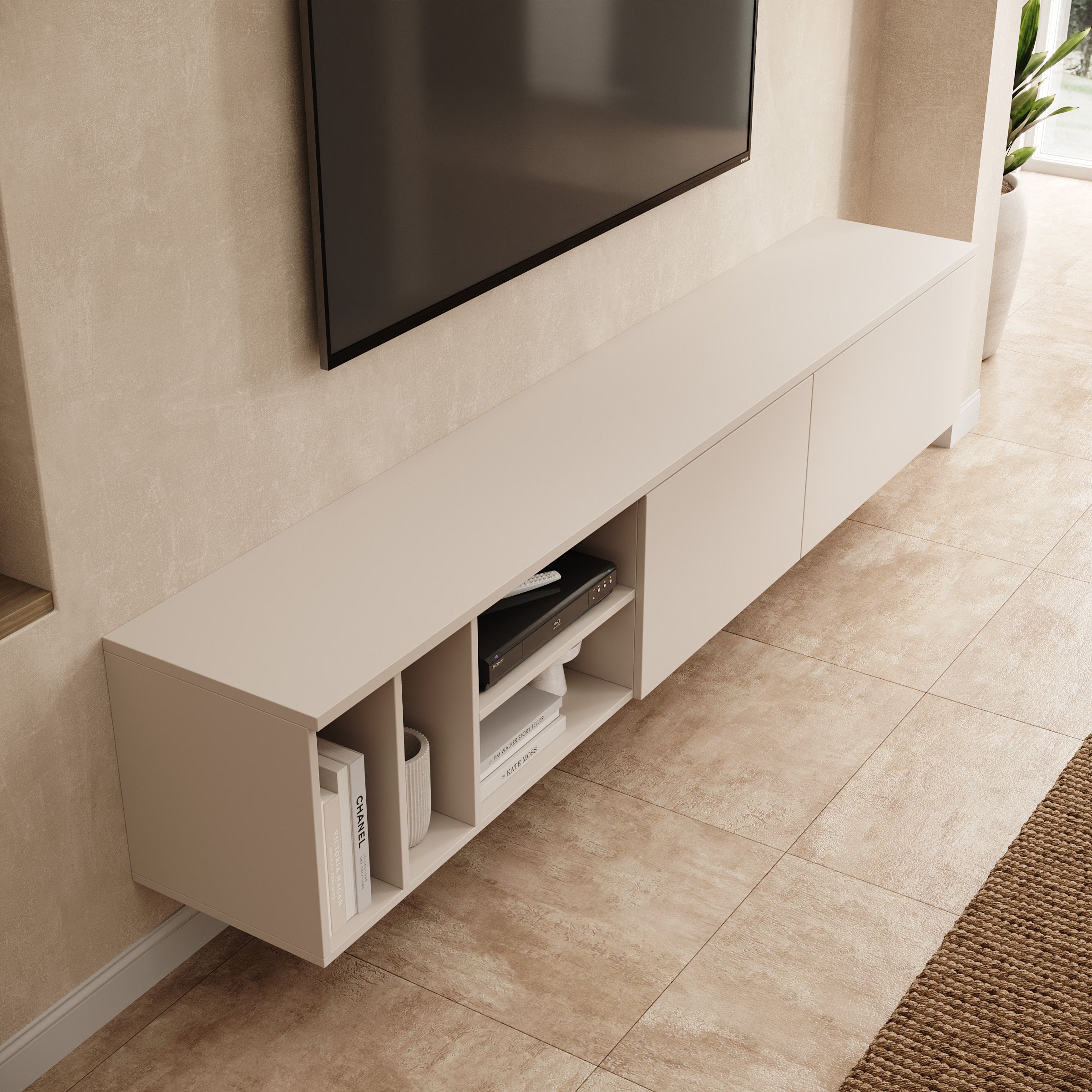 Koraal - TV-Meubel - Staand of hangend - Beige - 220x37x42 cm