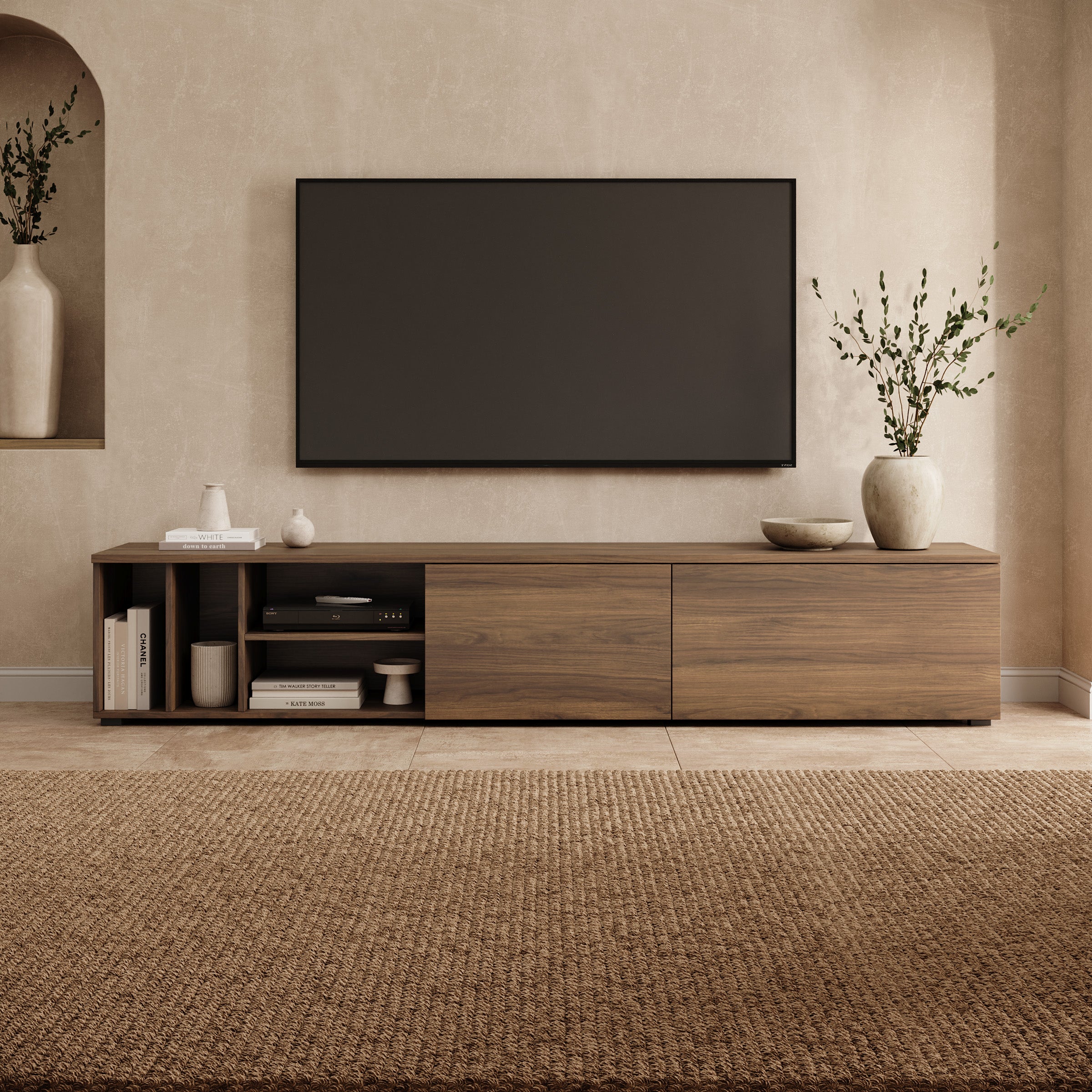 Koraal - TV-Meubel - Staand of hangend - Walnootpatroon - 220x37x42 cm