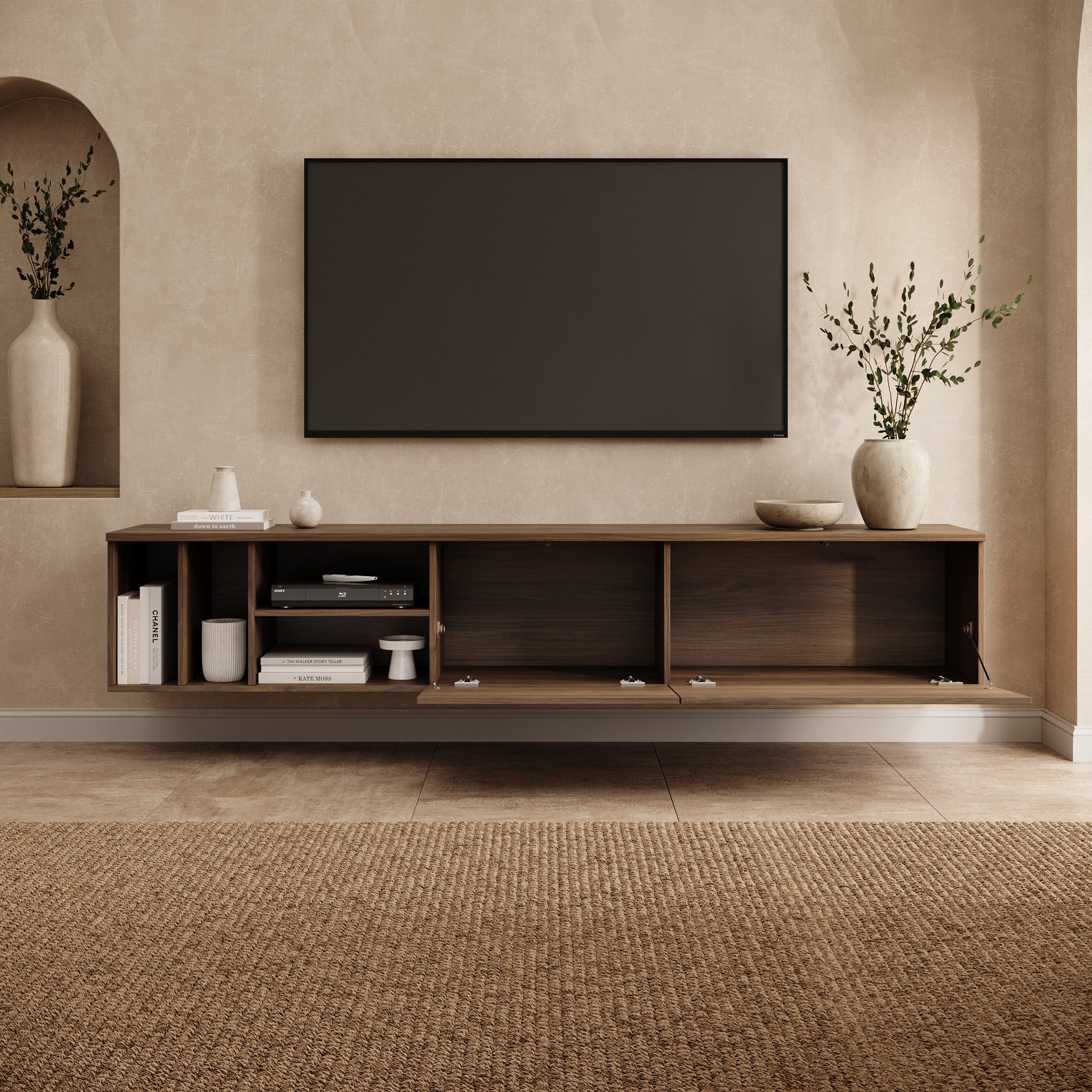 Koraal - TV-Meubel - Staand of hangend - Walnootpatroon - 220x37x42 cm