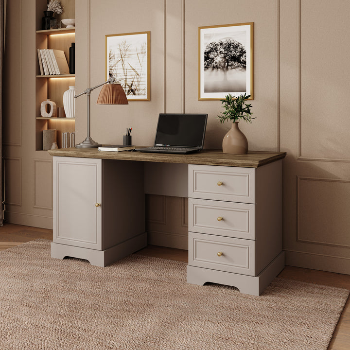 Kresto - Bureau - Beige/Eikenpatroon - 145x57x72 cm