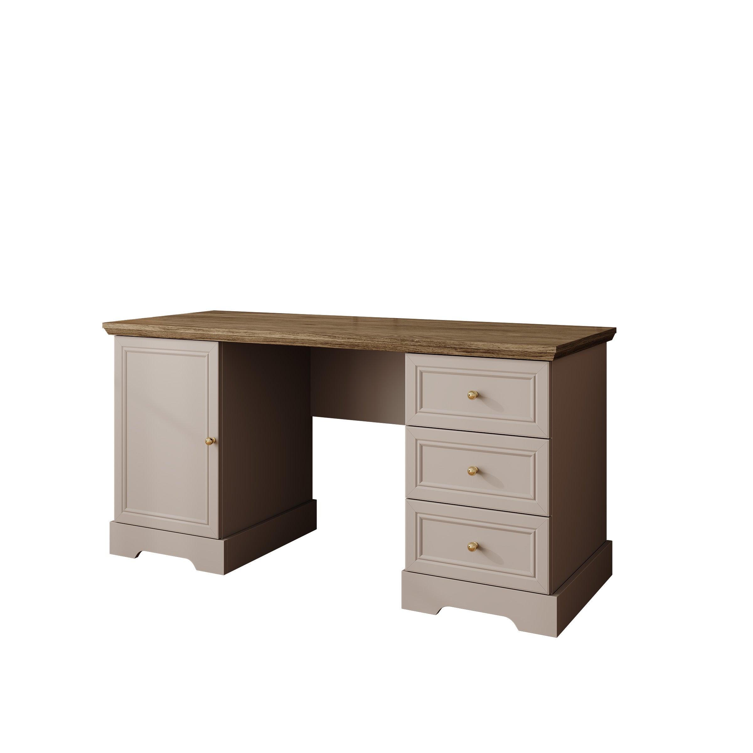 Kresto - Bureau - Beige/Eikenpatroon - 145x57x72 cm