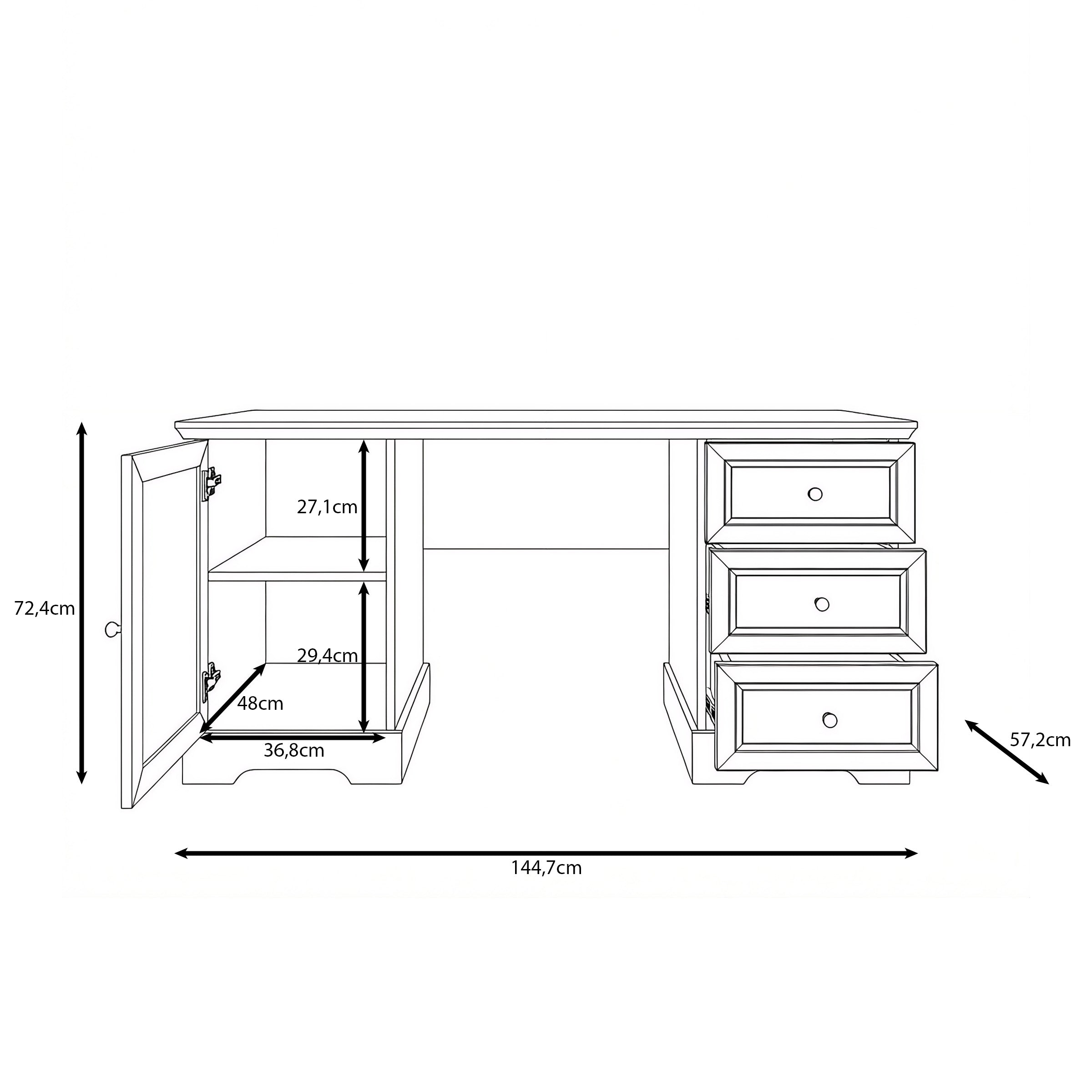 Kresto - Bureau - Beige/Eikenpatroon - 145x57x72 cm