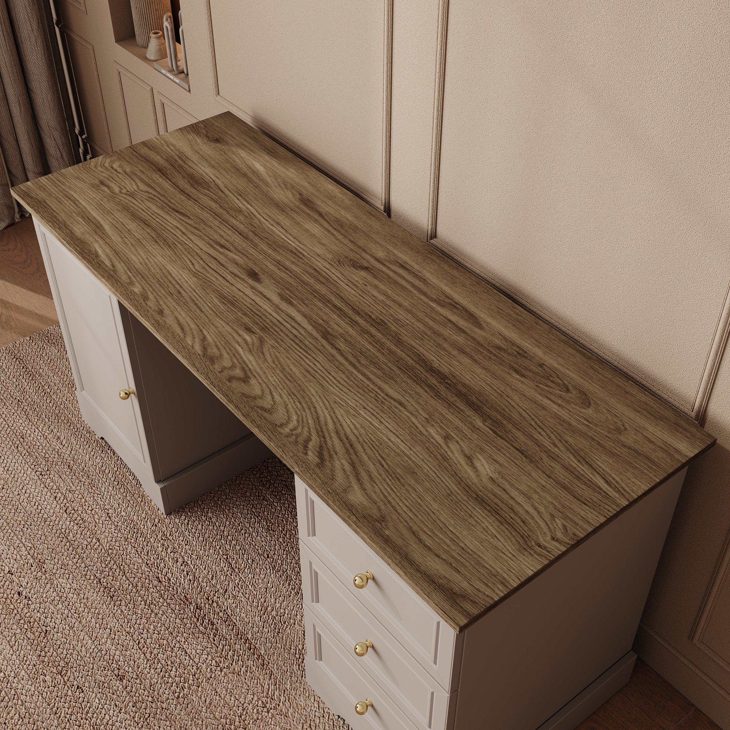 Kresto - Bureau - Beige/Eikenpatroon - 145x57x72 cm