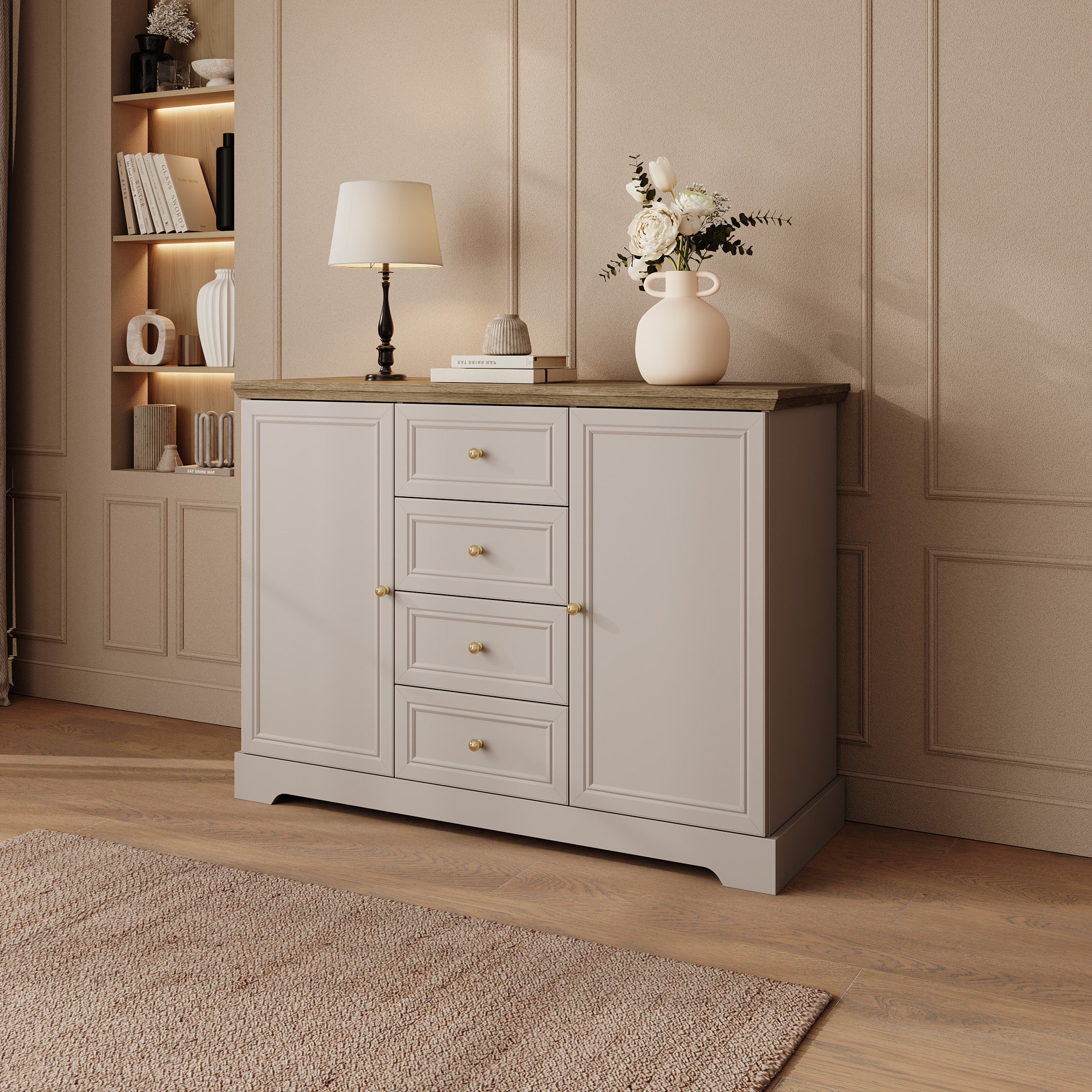 Kresto - Dressoir - Beige/Eikenpatroon - 125x46x92 cm