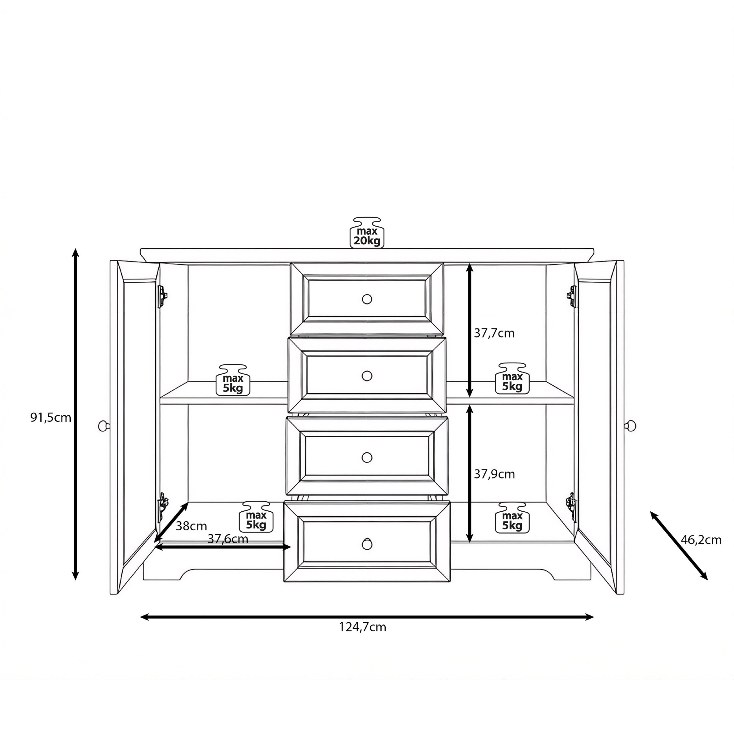 Kresto - Dressoir - Beige/Eikenpatroon - 125x46x92 cm