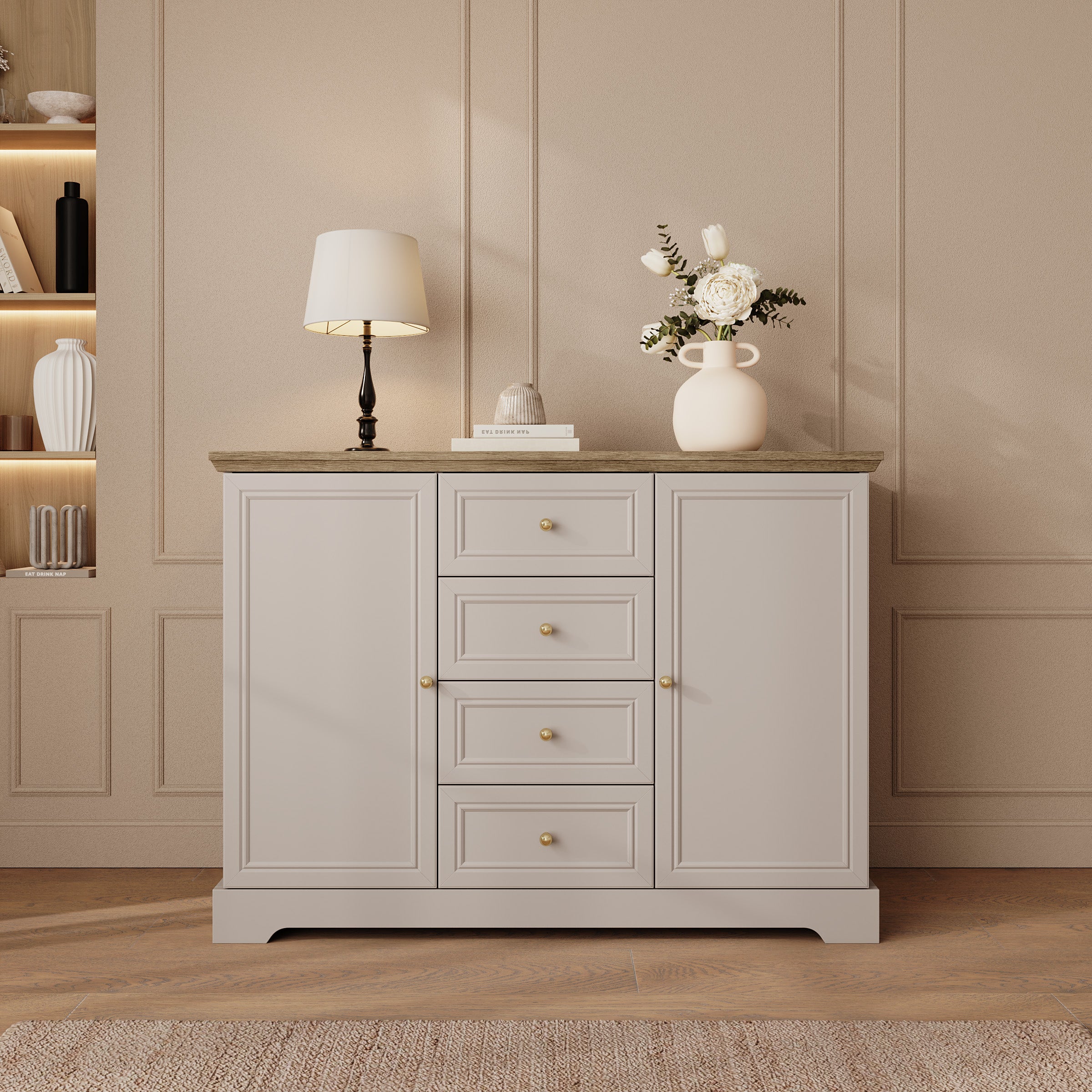 Kresto - Dressoir - Beige/Eikenpatroon - 125x46x92 cm