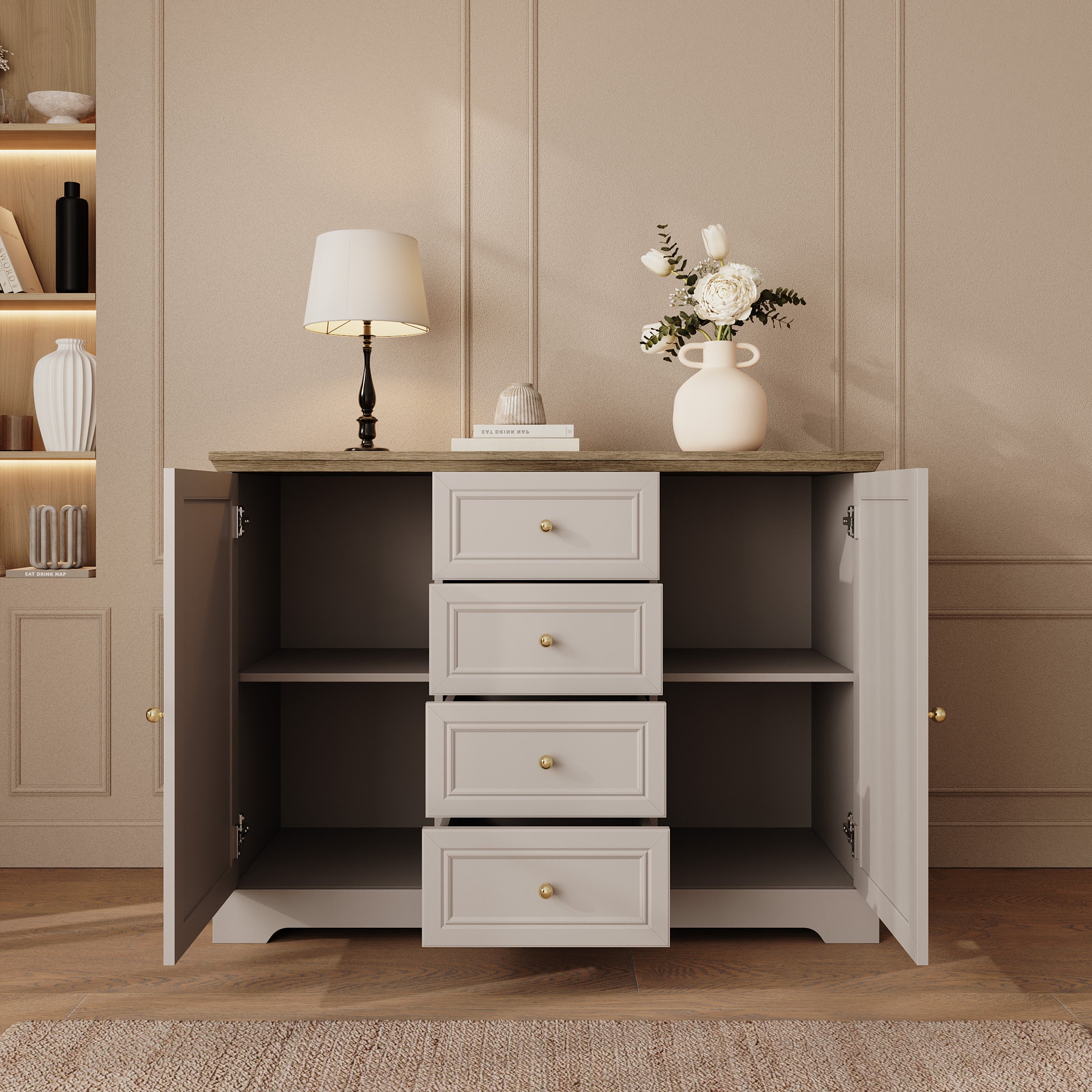 Kresto - Dressoir - Beige/Eikenpatroon - 125x46x92 cm