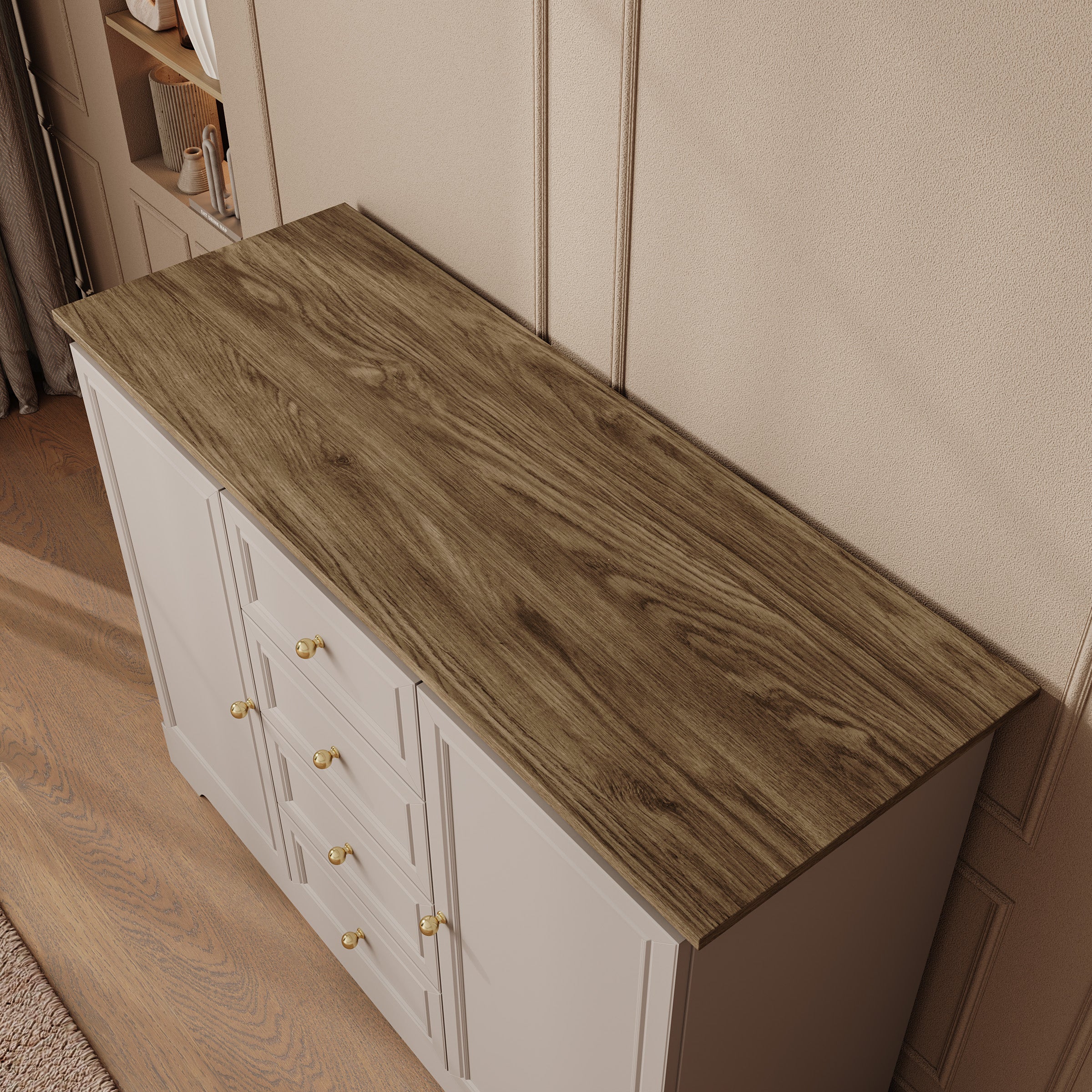 Kresto - Dressoir - Beige/Eikenpatroon - 125x46x92 cm