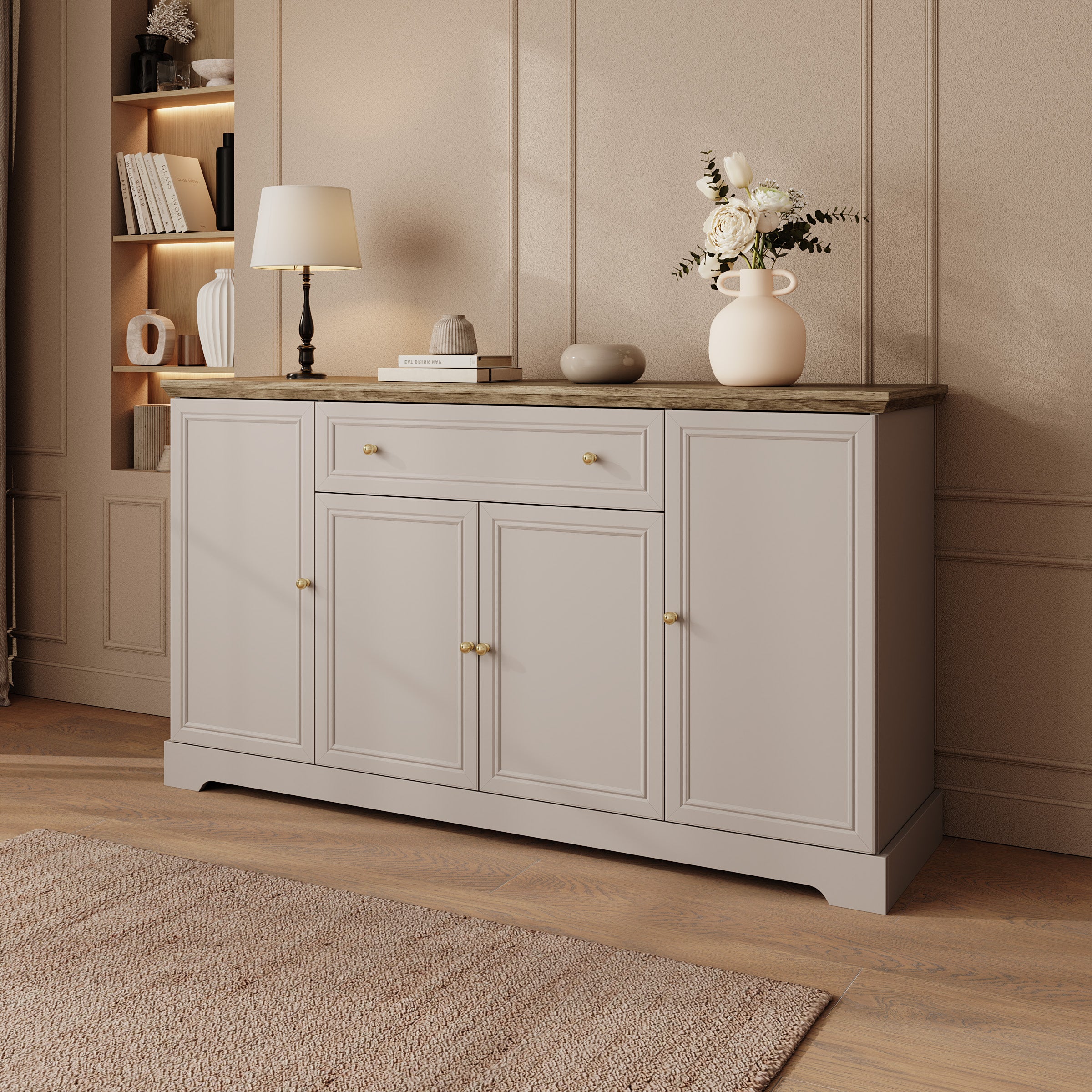 Kresto - Dressoir - Beige/Eikenpatroon - 165x46x91 cm