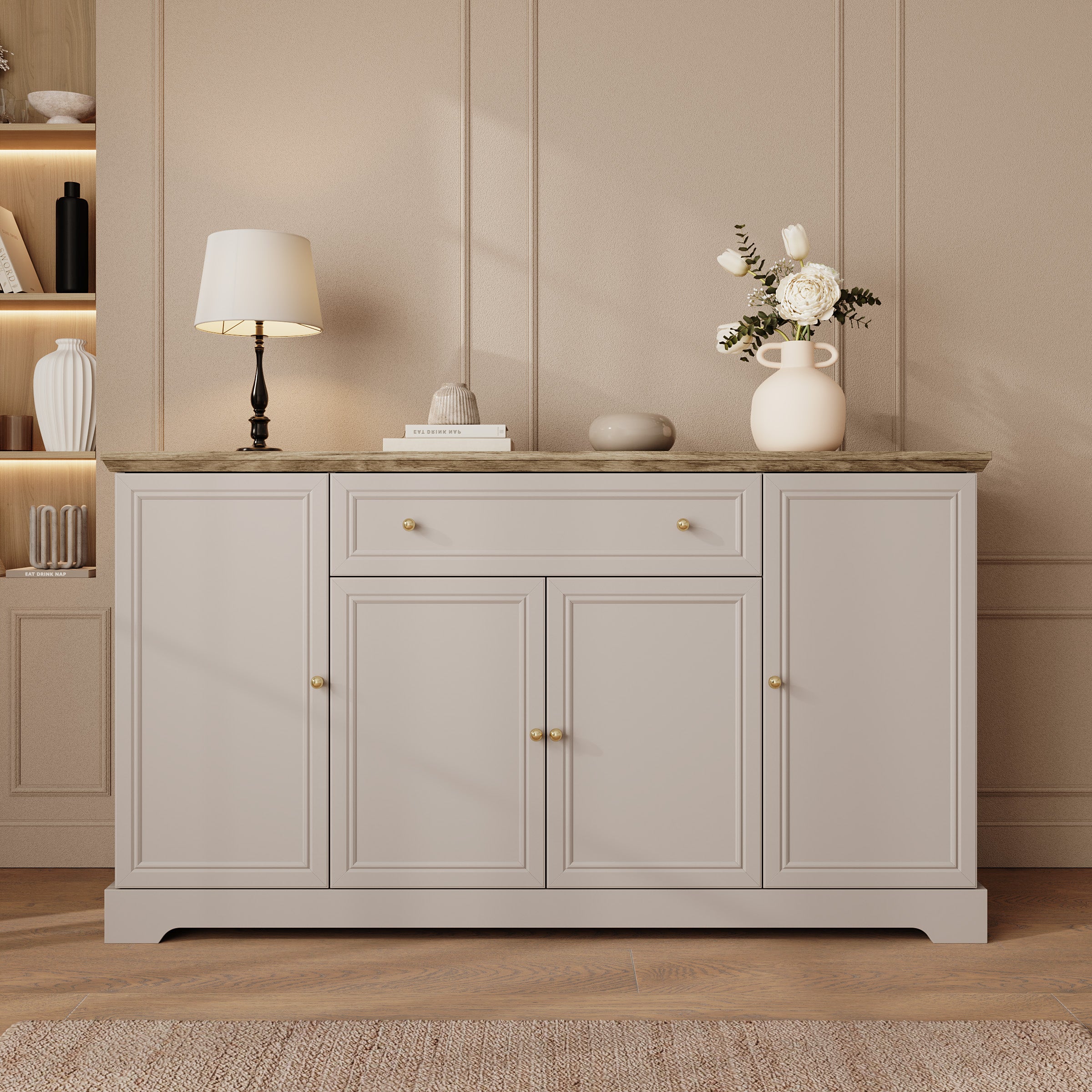 Kresto - Dressoir - Beige/Eikenpatroon - 165x46x91 cm