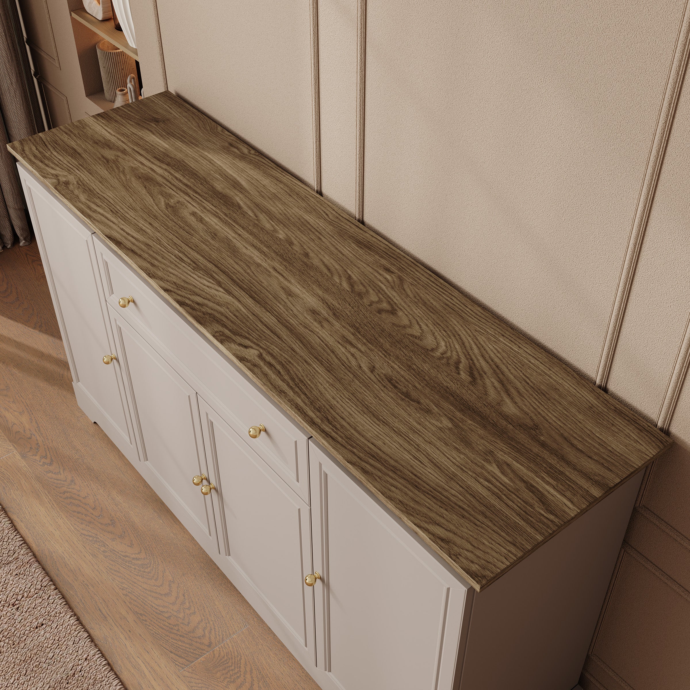 Kresto - Dressoir - Beige/Eikenpatroon - 165x46x91 cm