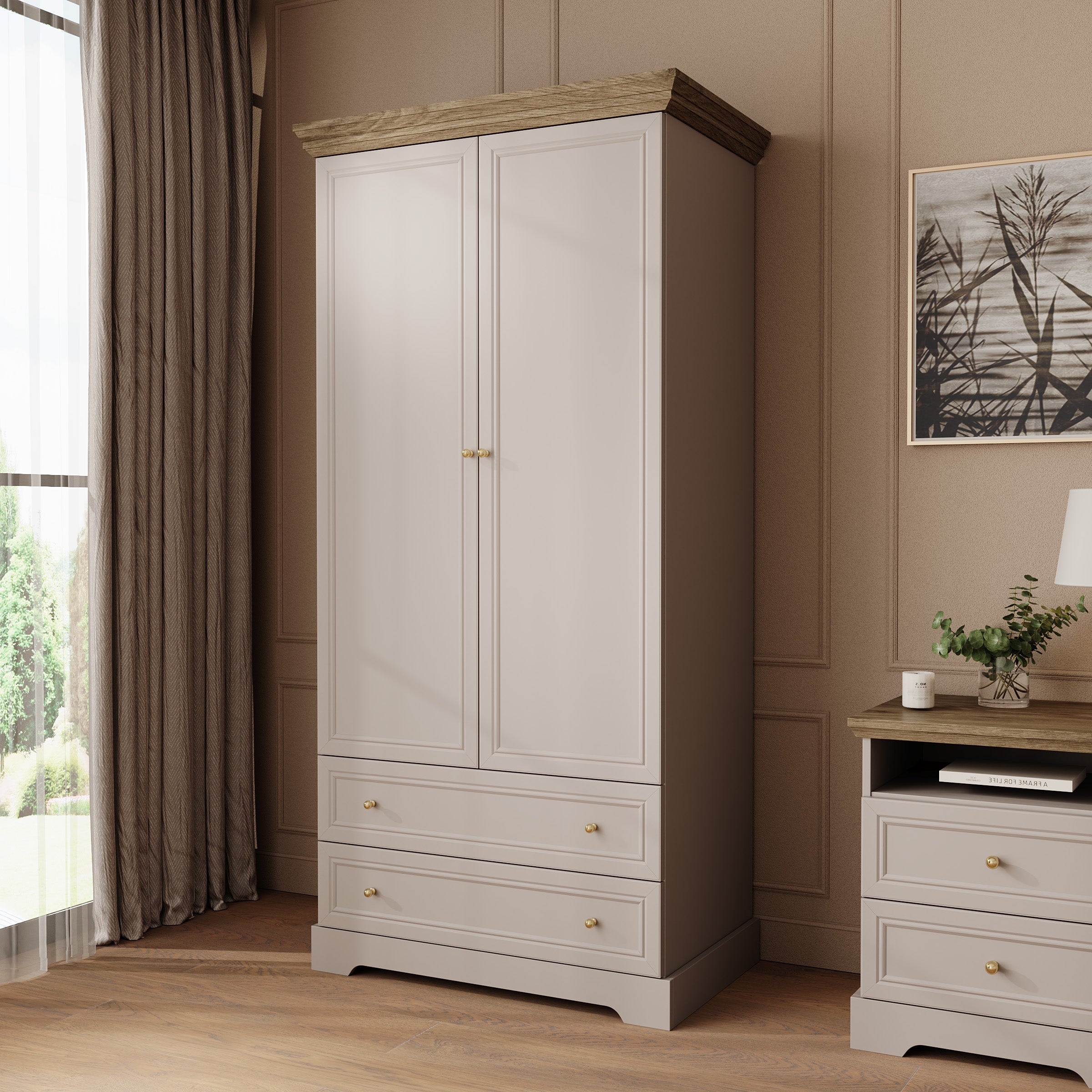 Kresto - Kledingkast - Beige/Eikenpatroon - 89x55x189 cm