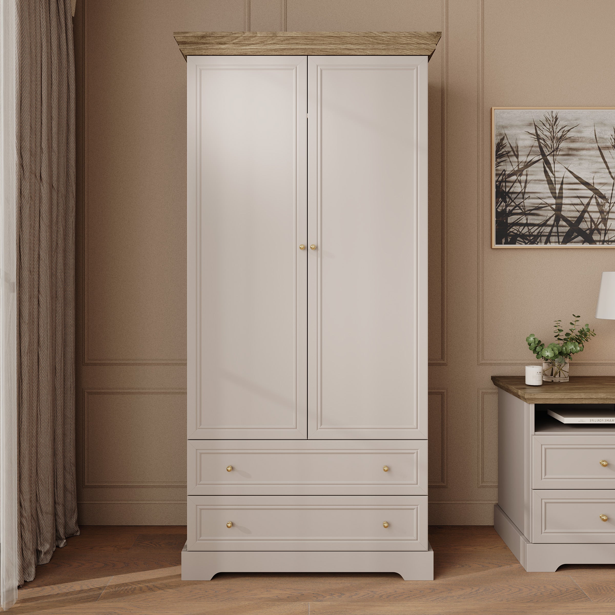 Kresto - Kledingkast - Beige/Eikenpatroon - 89x55x189 cm