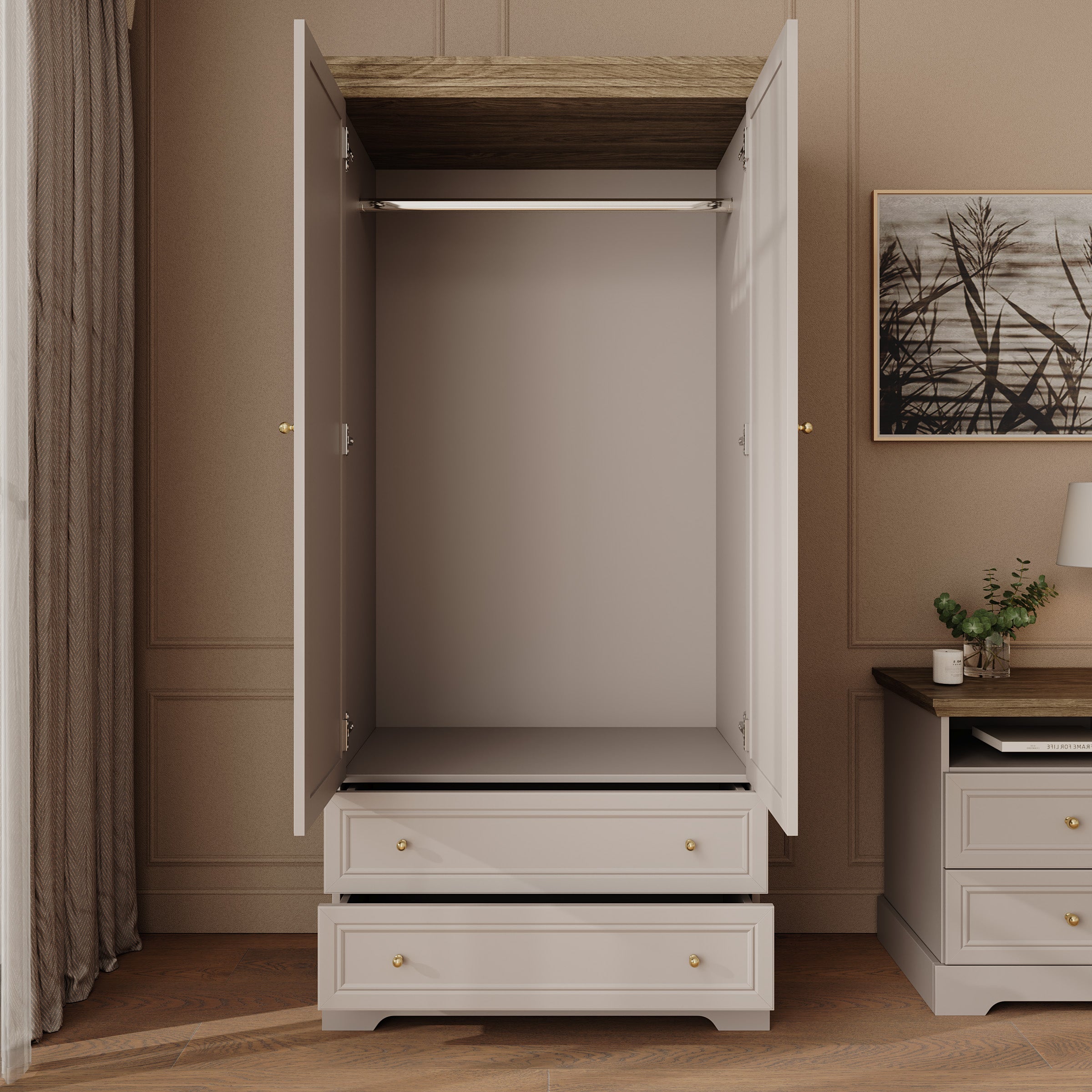 Kresto - Kledingkast - Beige/Eikenpatroon - 89x55x189 cm
