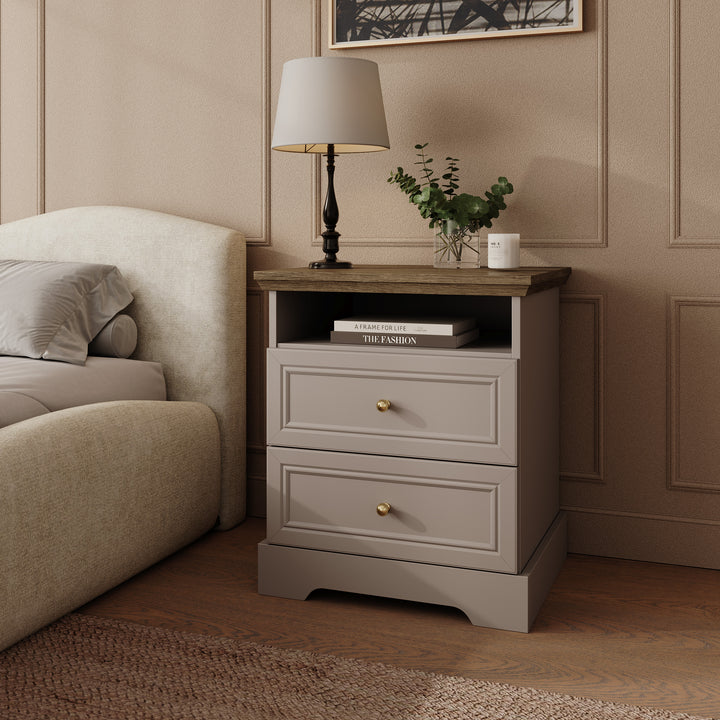 Kresto - Nachtkastje - Beige/Eikenpatroon - 55x38x63 cm