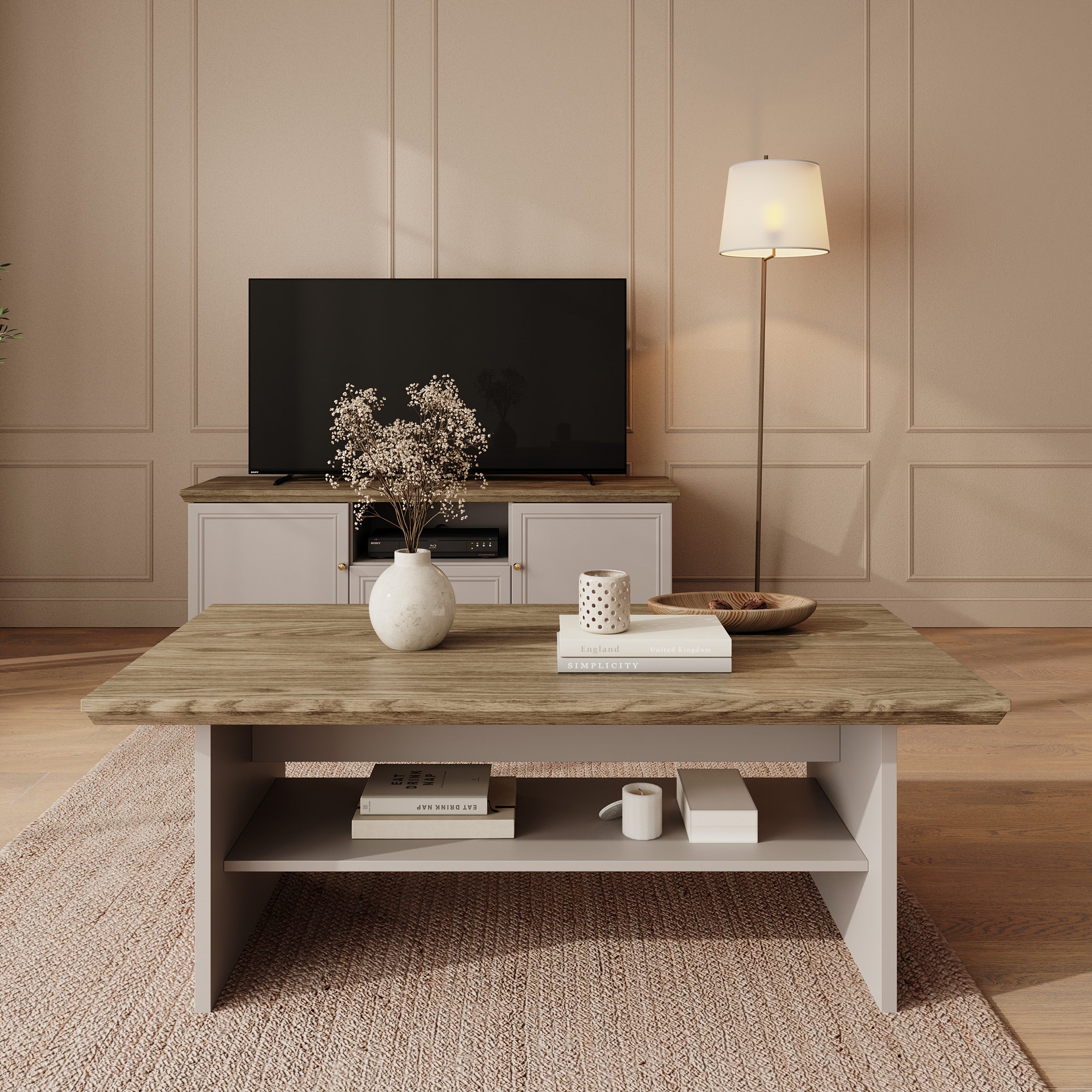 Kresto - Salontafel - Beige/Eikenpatroon - 125x65x48 cm