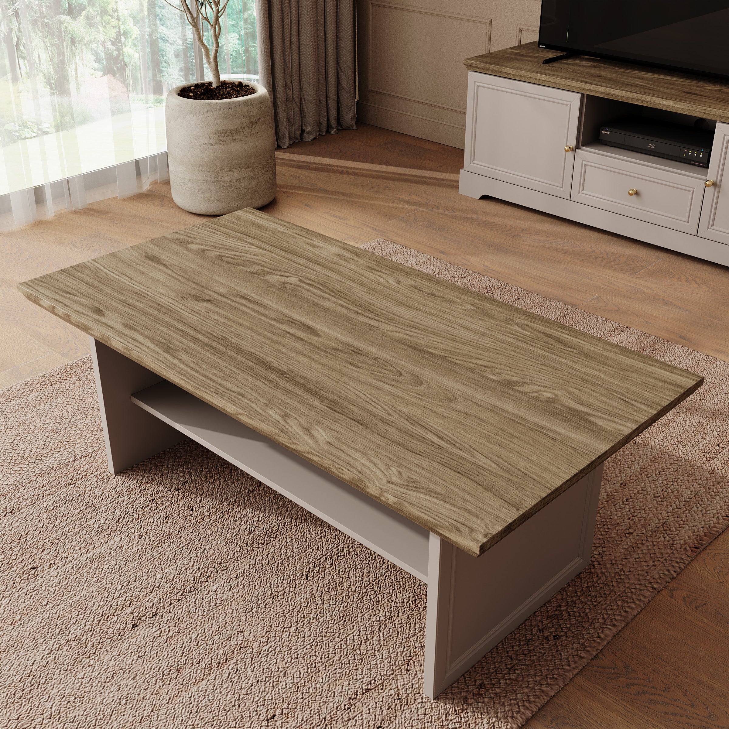 Kresto - Salontafel - Beige/Eikenpatroon - 125x65x48 cm