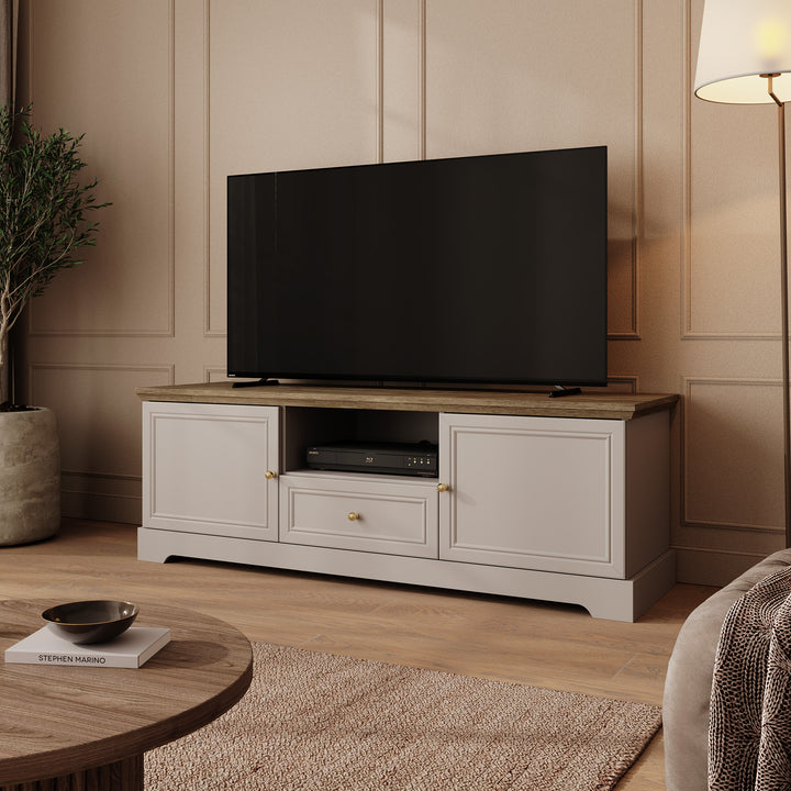 Kresto - TV-Meubel - Beige/Eikenpatroon - 155x46x53 cm