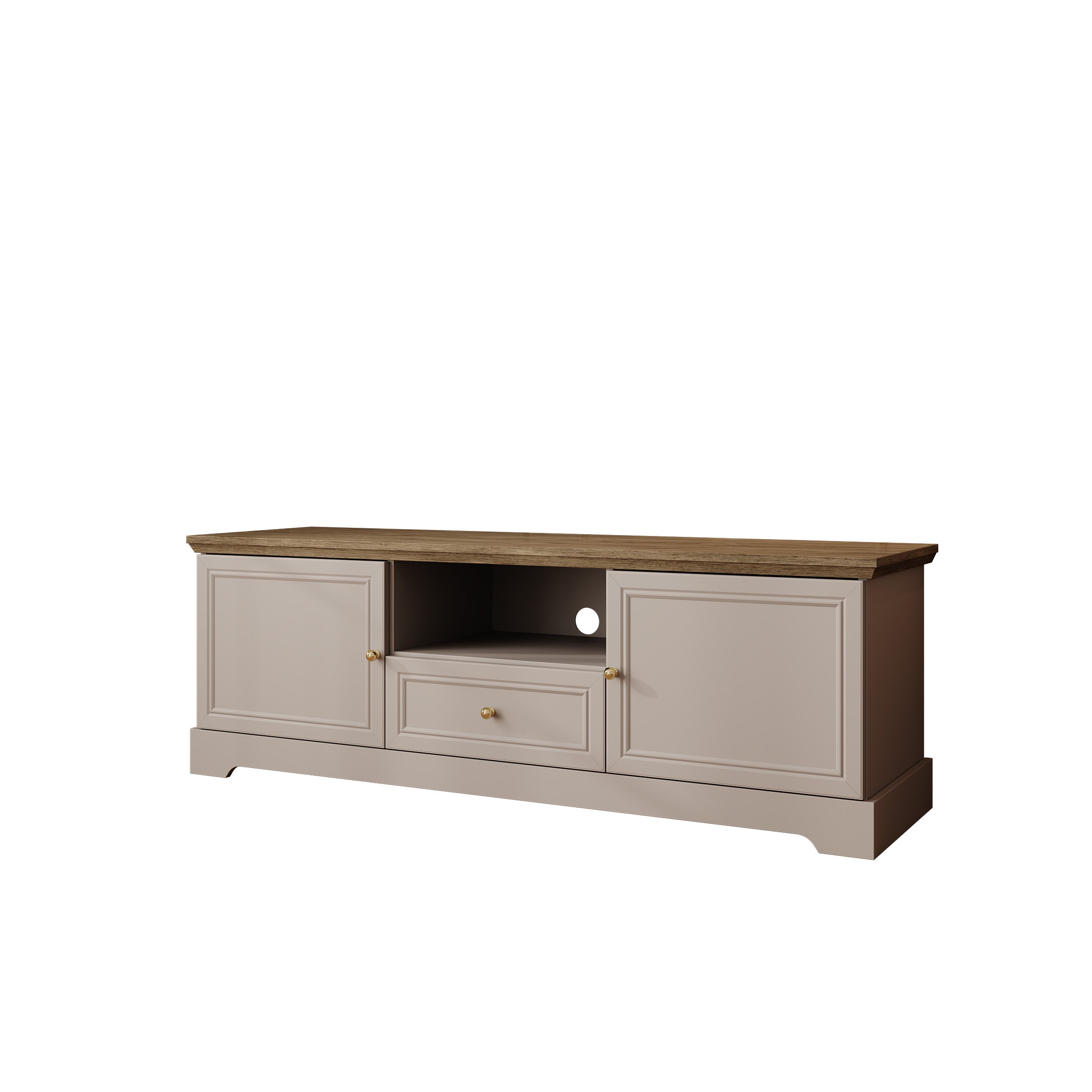 Kresto - TV-Meubel - Beige/Eikenpatroon - 155x46x53 cm