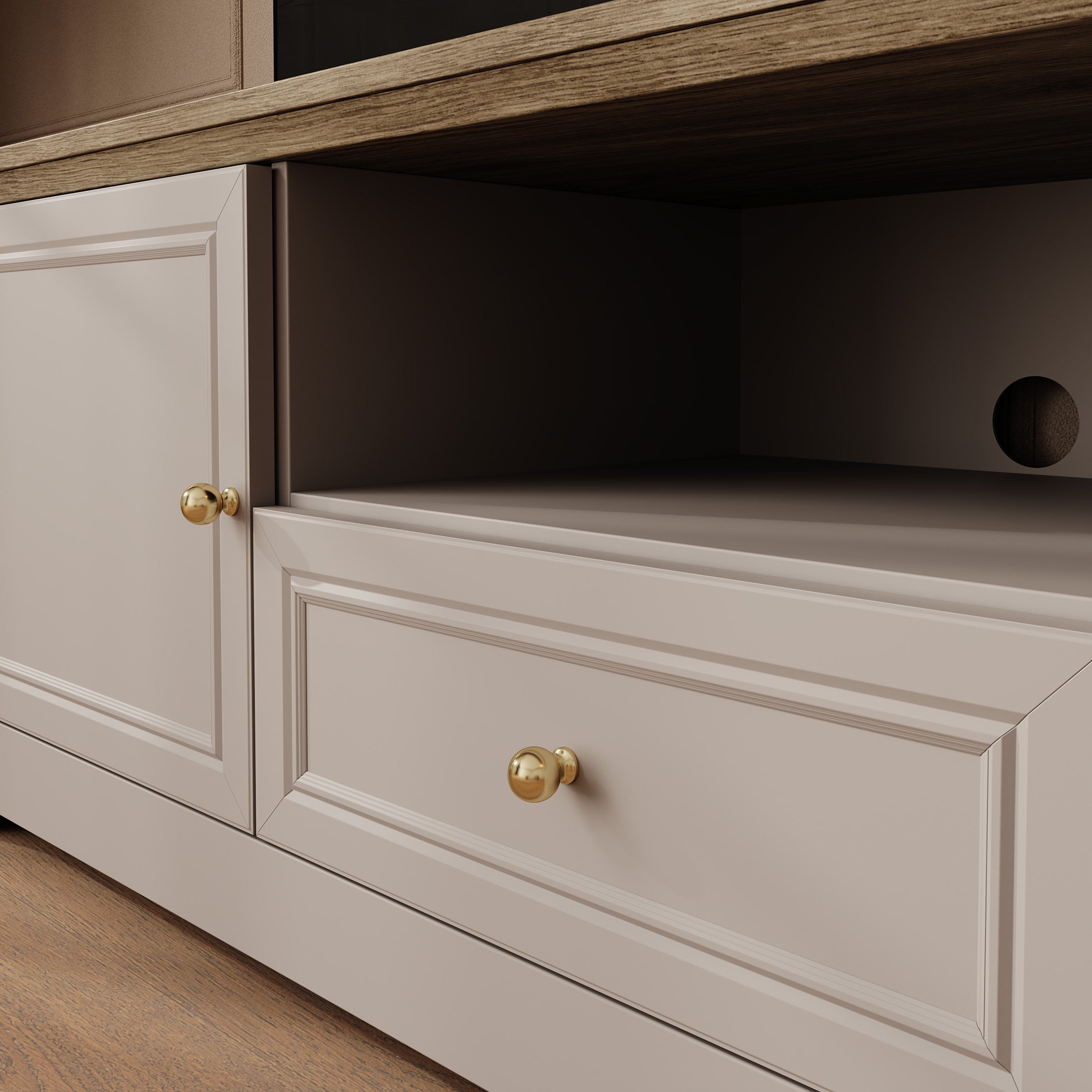 Kresto - TV-Meubel - Beige/Eikenpatroon - 155x46x53 cm
