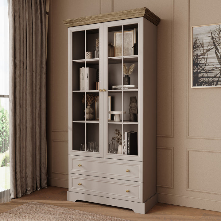 Kresto - Vitrinekast - Beige/Eikenpatroon - 89x41x189 cm