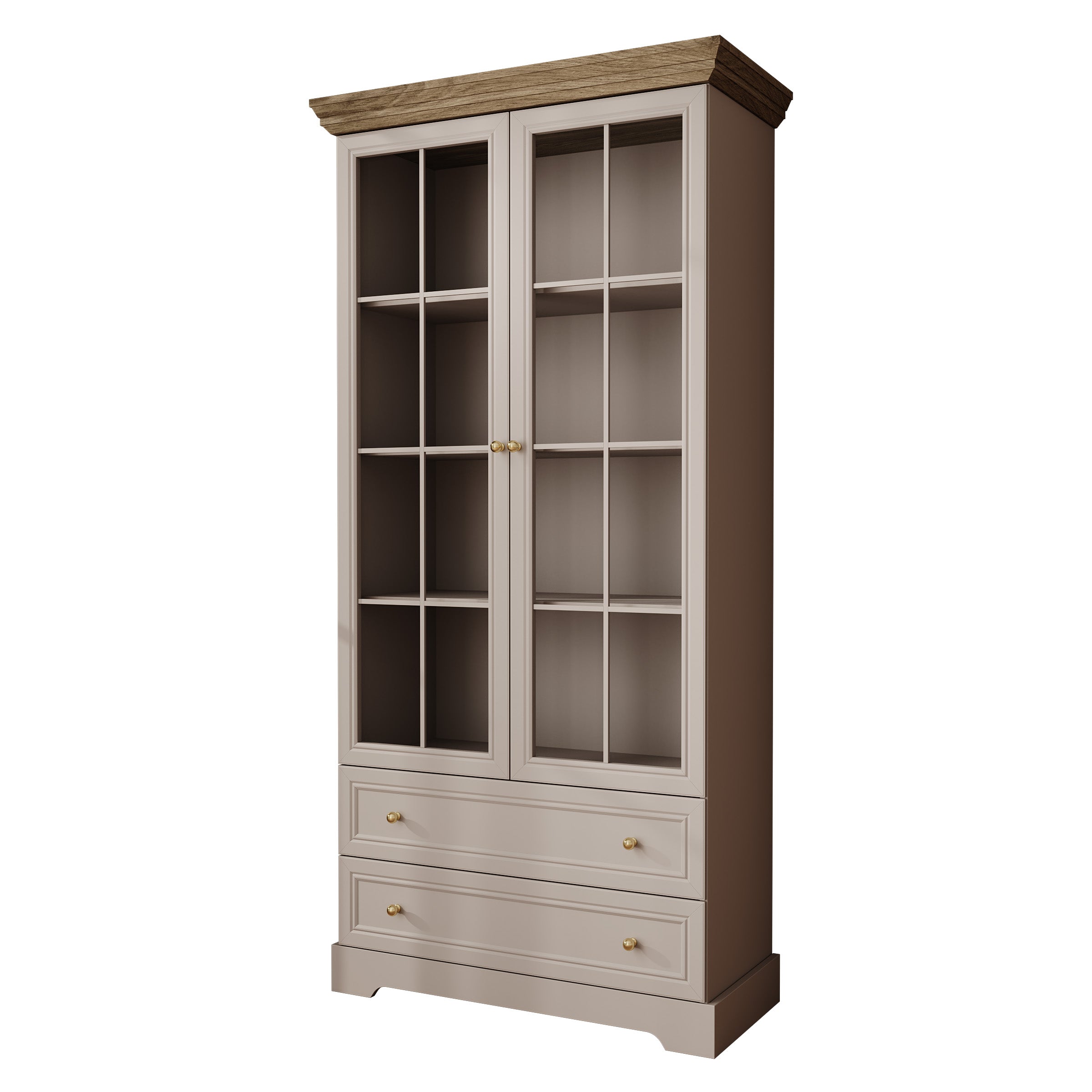 Kresto - Vitrinekast - Beige/Eikenpatroon - 89x41x189 cm