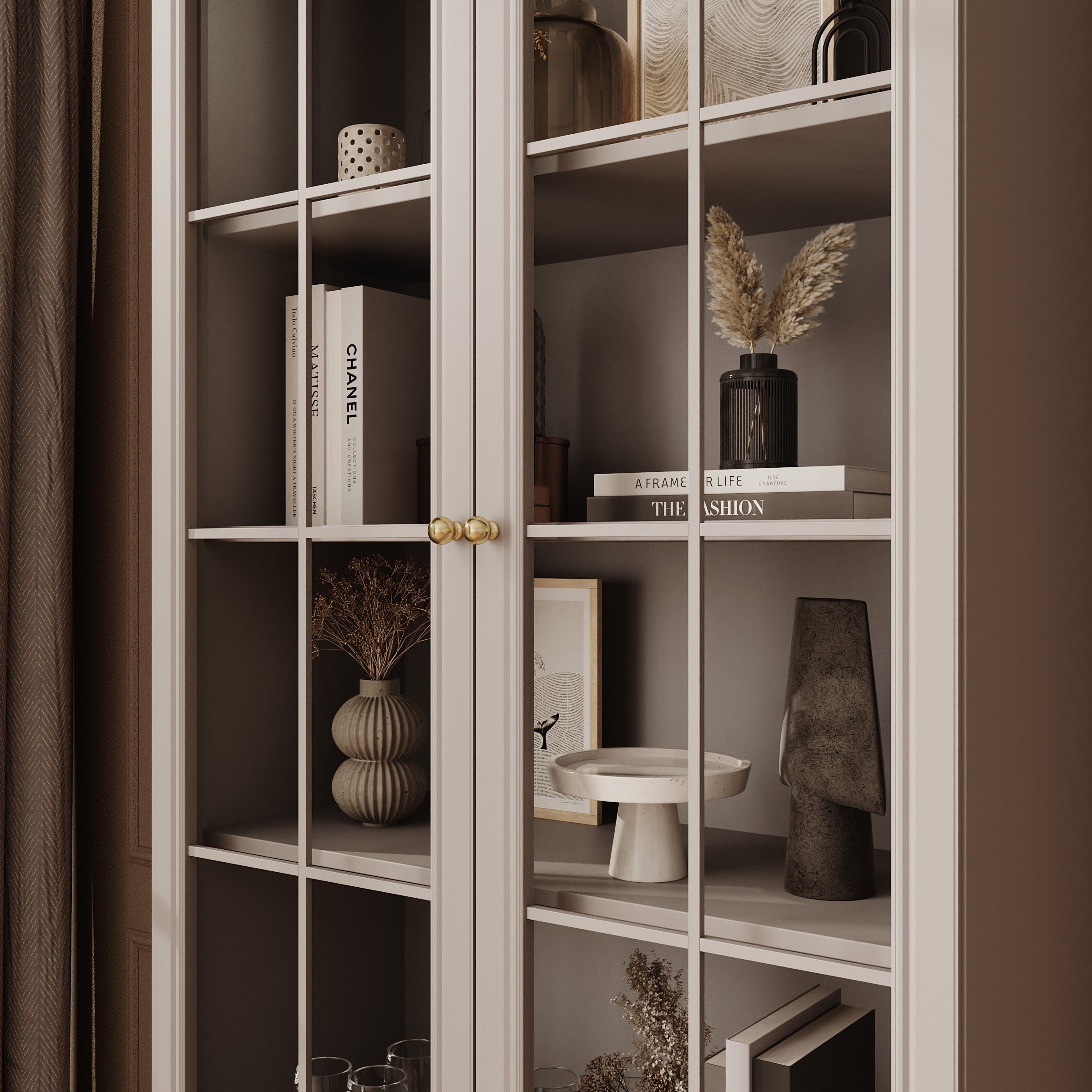 Kresto - Vitrinekast - Beige/Eikenpatroon - 89x41x189 cm