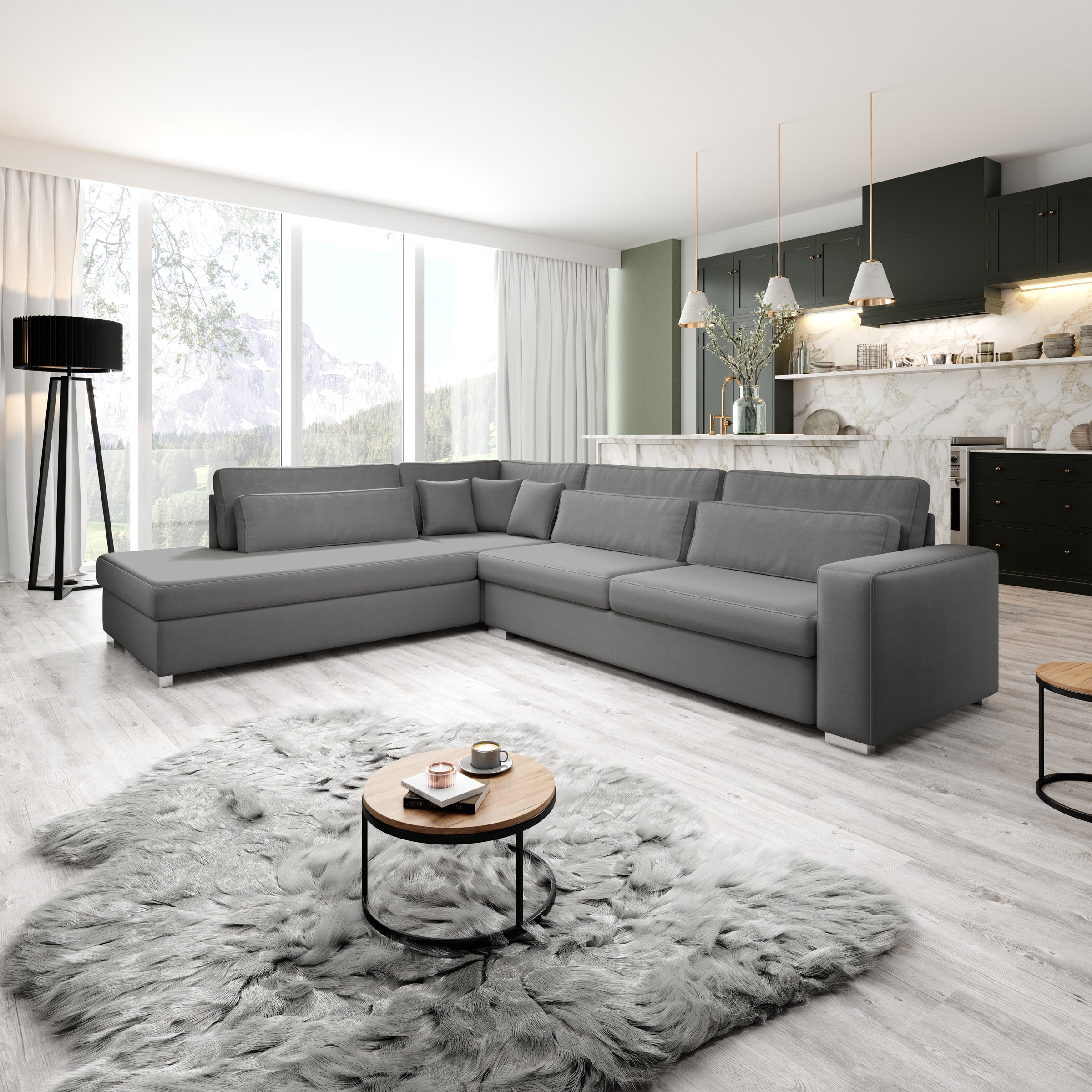 Kristina - Hoekbank 5-zits - Grijs velvet - Links - 320x245x88 cm