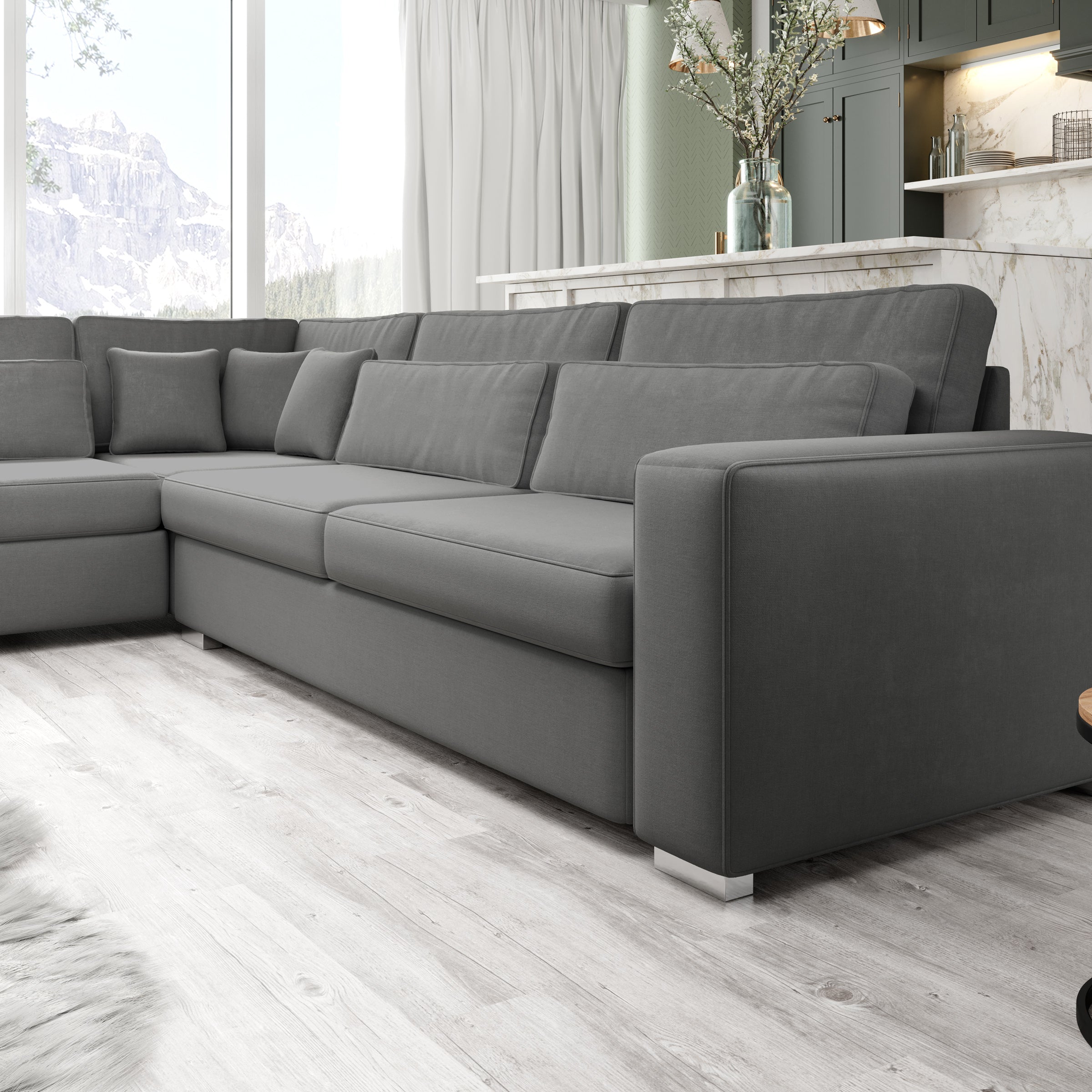 Kristina - Hoekbank 5-zits - Grijs velvet - Links - 320x245x88 cm