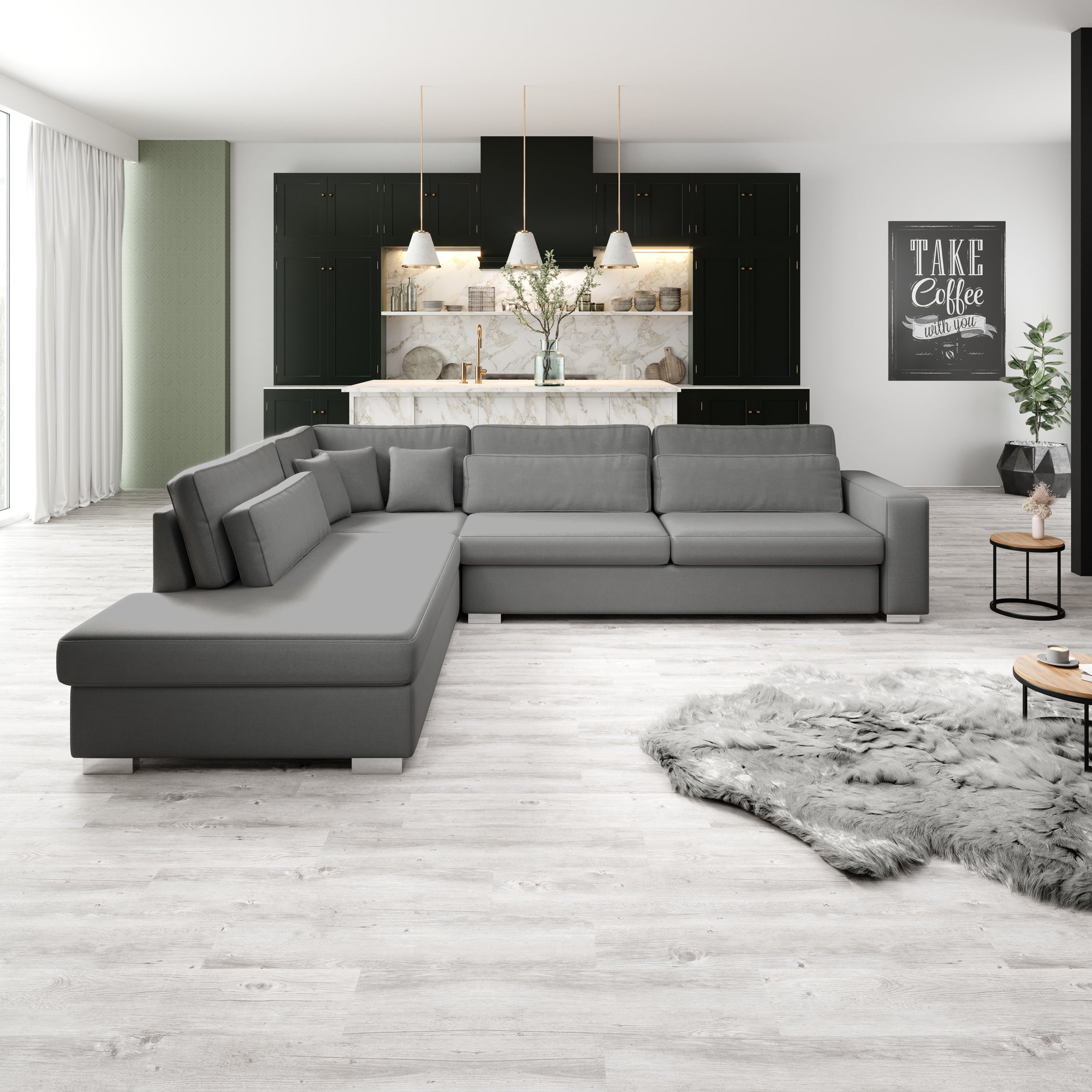 Kristina - Hoekbank 5-zits - Grijs velvet - Links - 320x245x88 cm