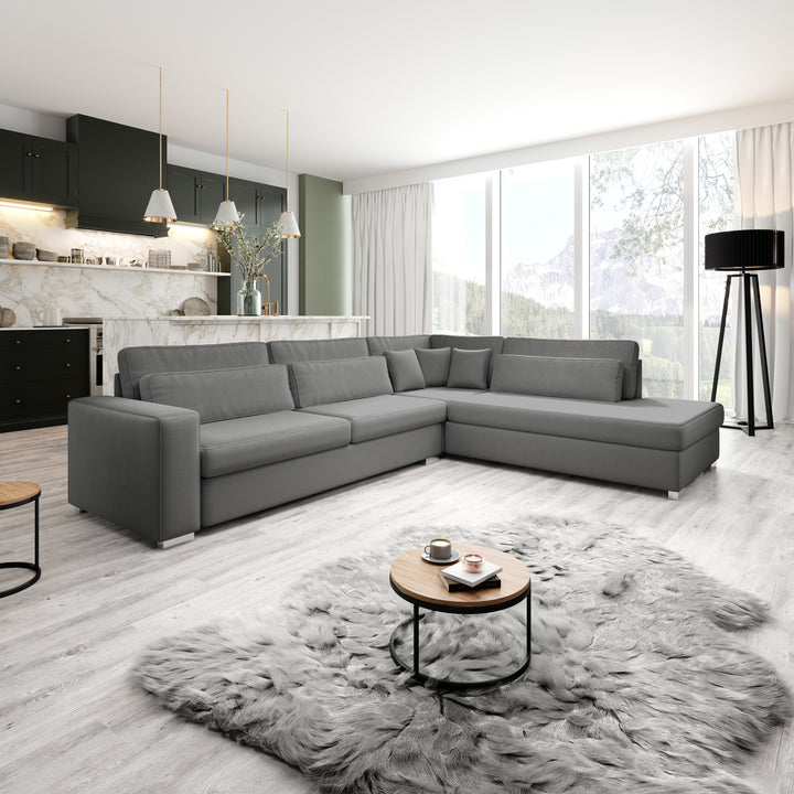 Kristina - Hoekbank 5-zits - Grijs velvet - Rechts - 320x245x88 cm