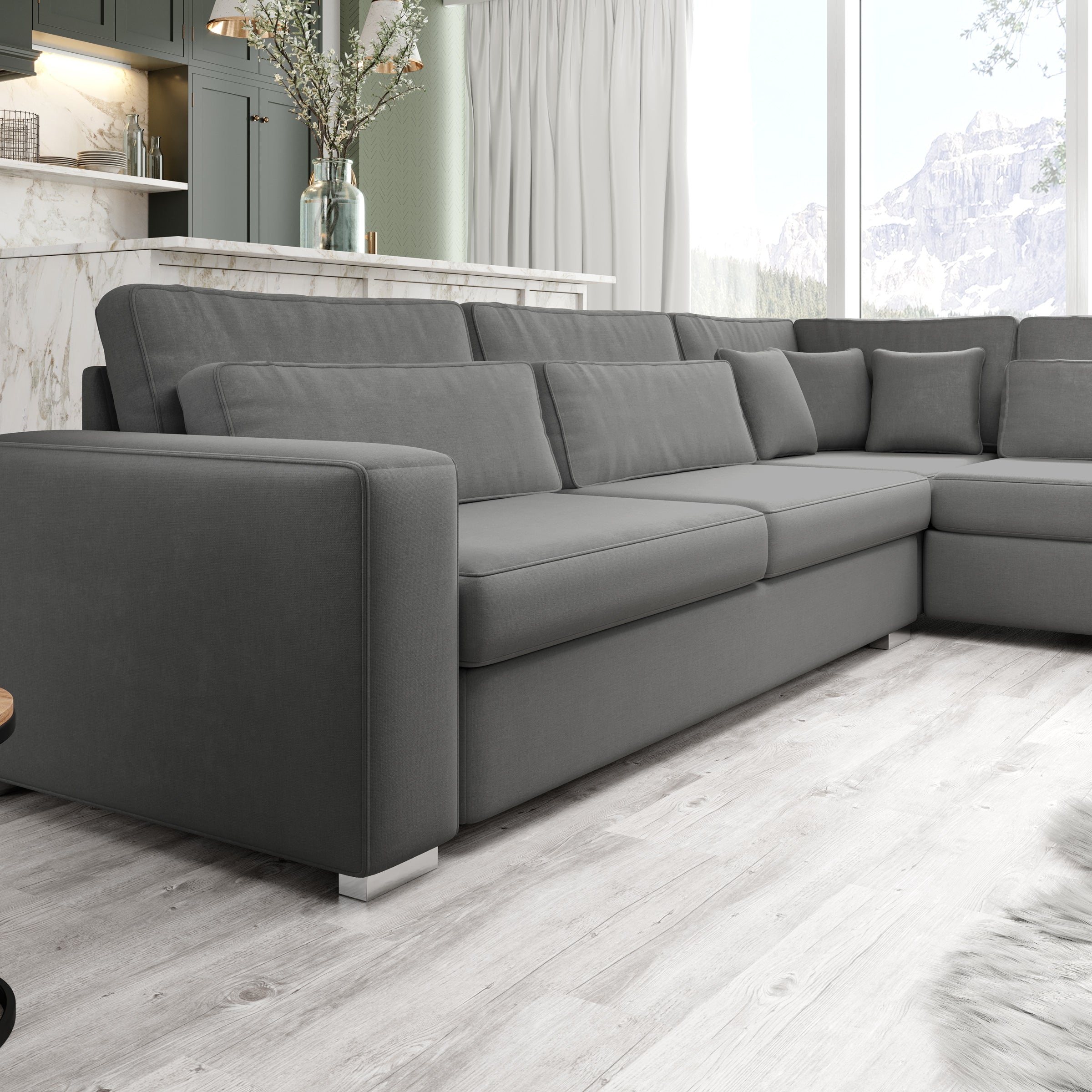 Kristina - Hoekbank 5-zits - Grijs velvet - Rechts - 320x245x88 cm