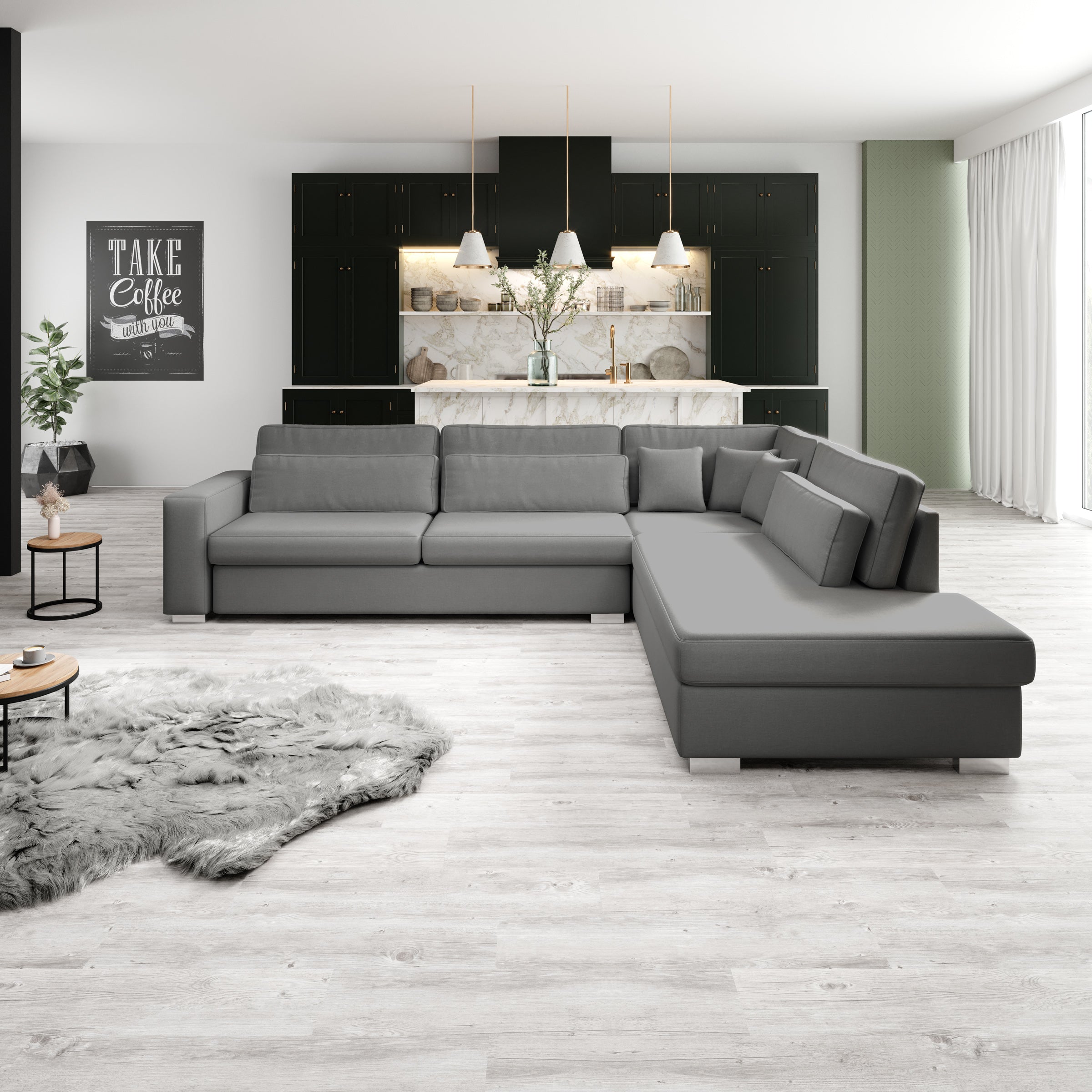 Kristina - Hoekbank 5-zits - Grijs velvet - Rechts - 320x245x88 cm